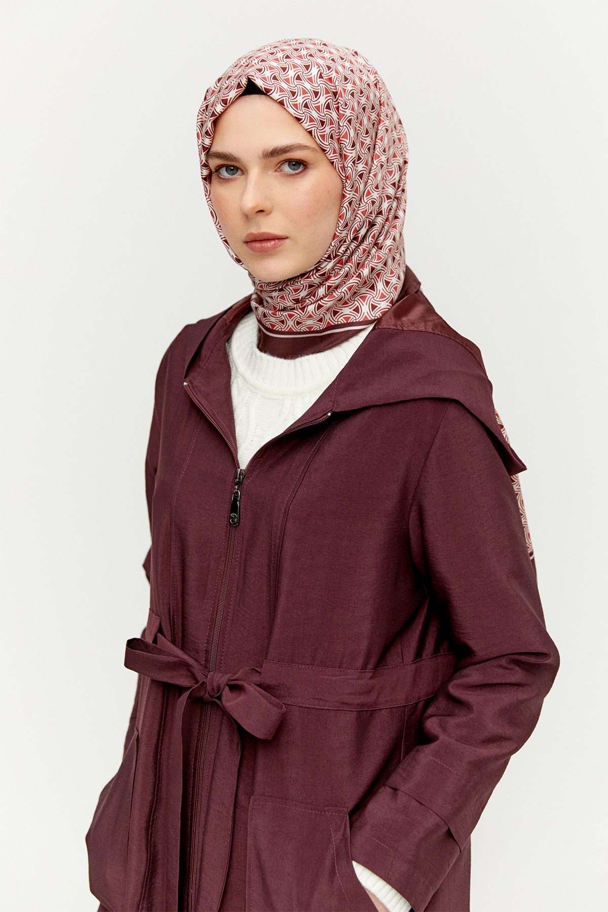 Kapüşonlu Kuşaklı Cepli Pardösü