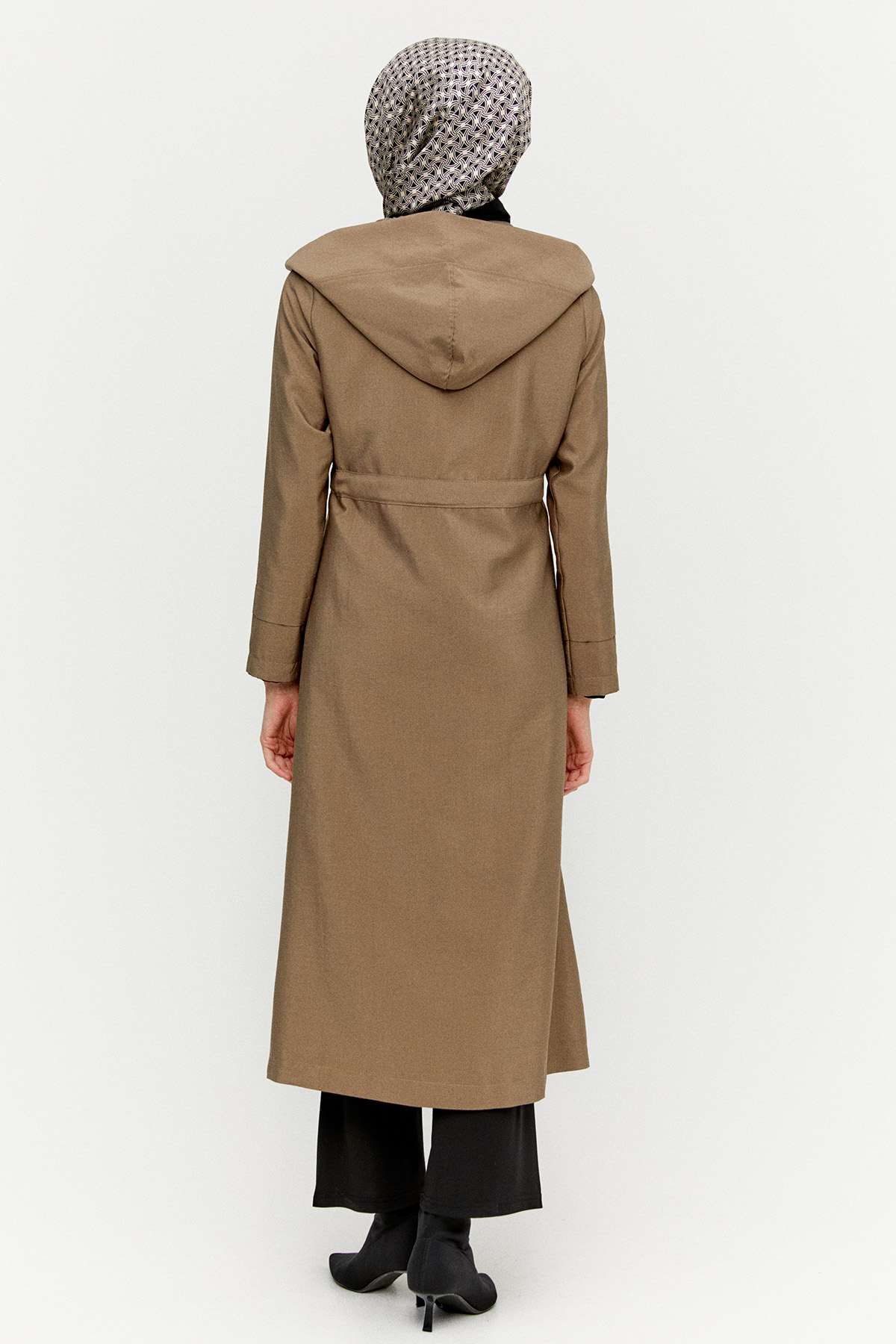Kapüşonlu Kuşaklı Cepli Pardösü