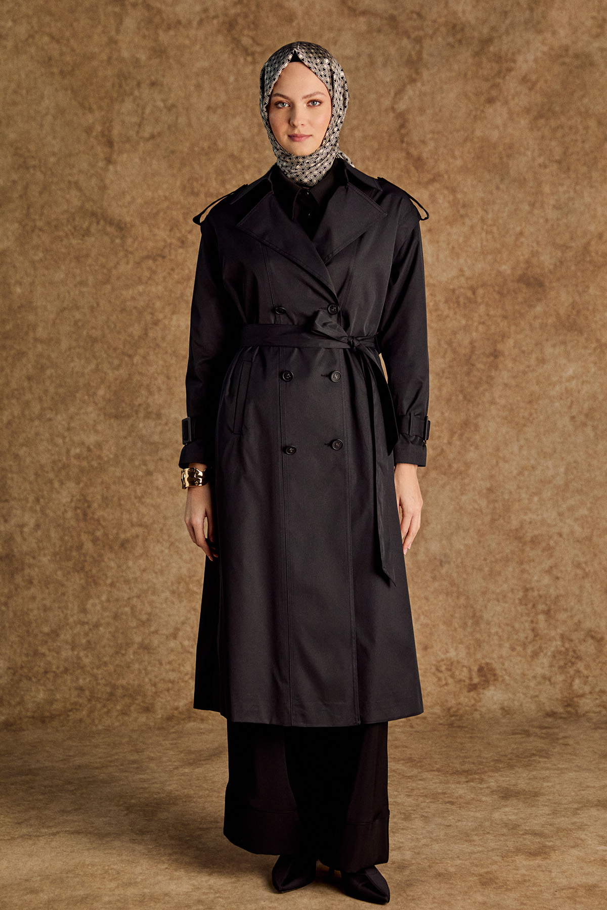 Kruvaze Kapamalı Kuşaklı Pardesü