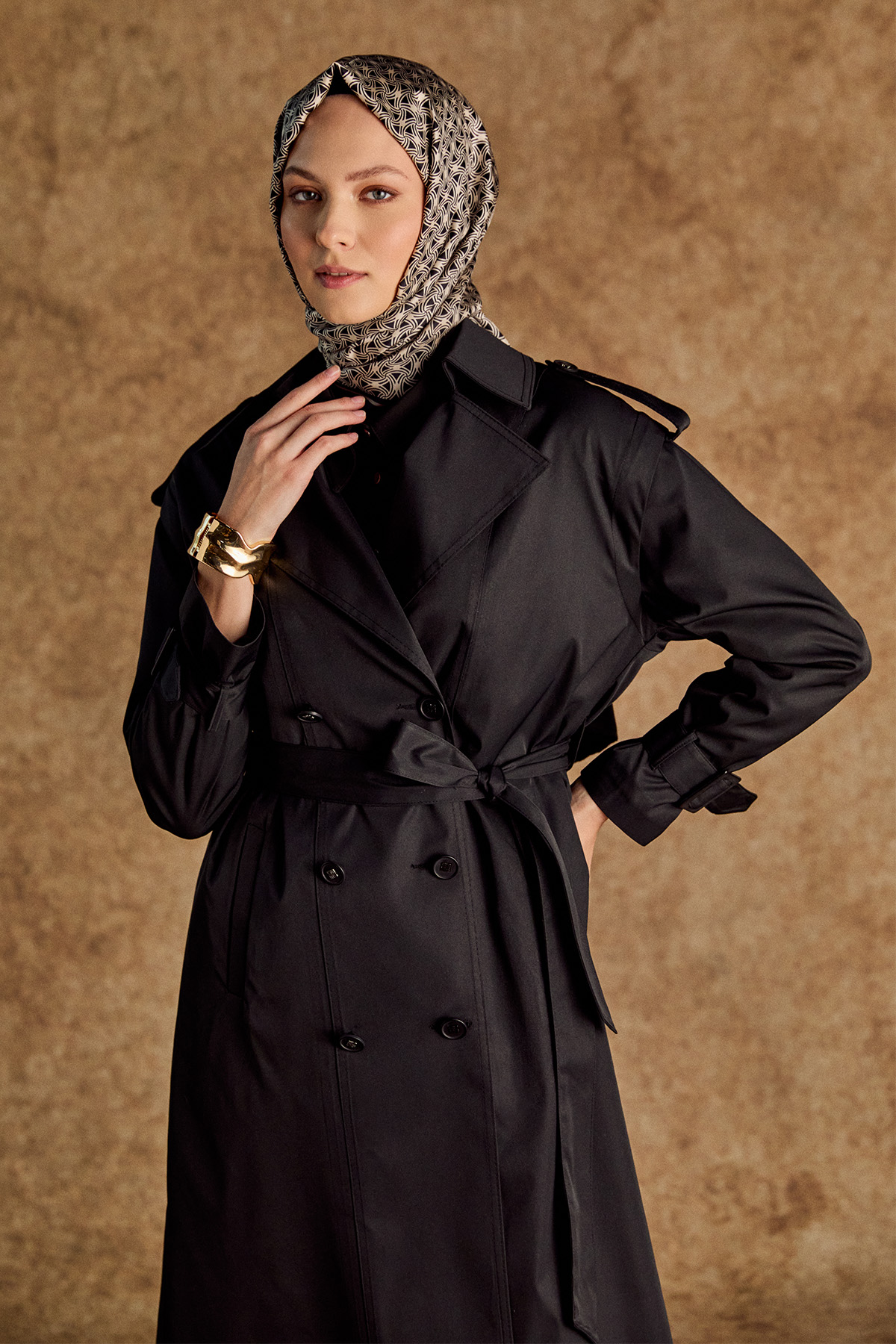 Kruvaze Kapamalı Kuşaklı Pardesü