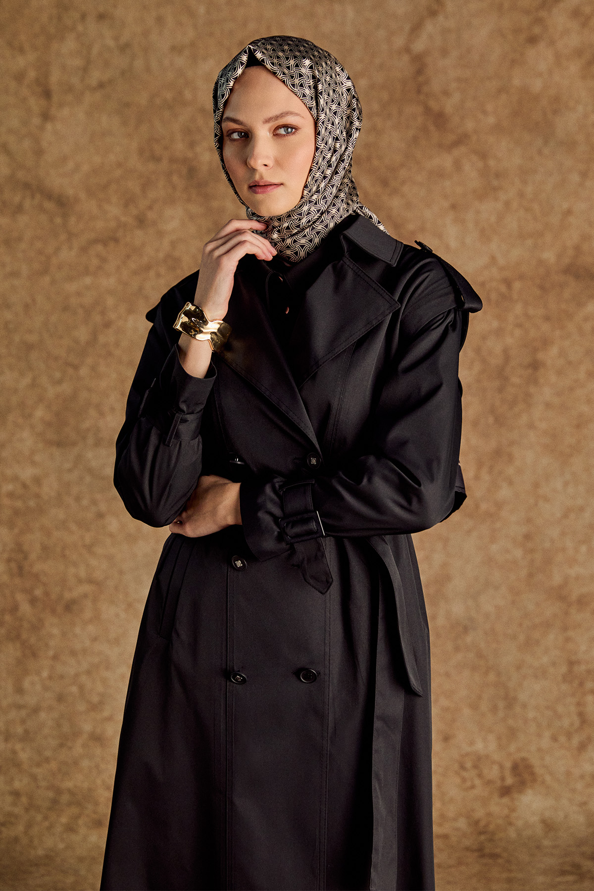 Kruvaze Kapamalı Kuşaklı Pardesü