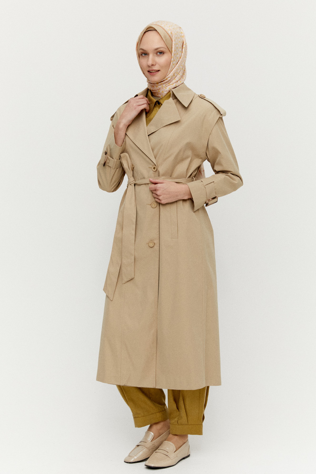 Kruvaze Kapamalı Kuşaklı Pardesü