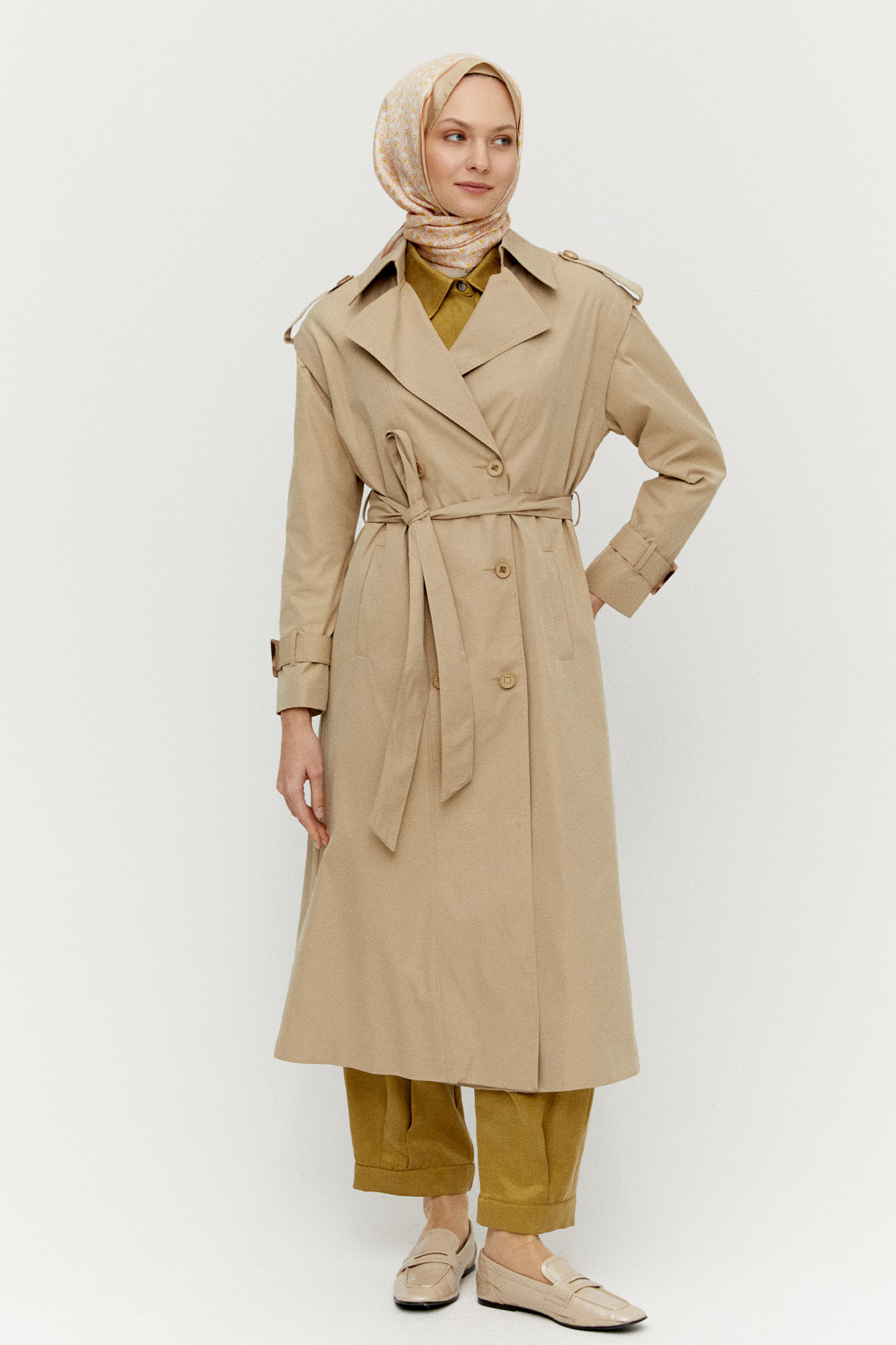 Kruvaze Kapamalı Kuşaklı Pardesü