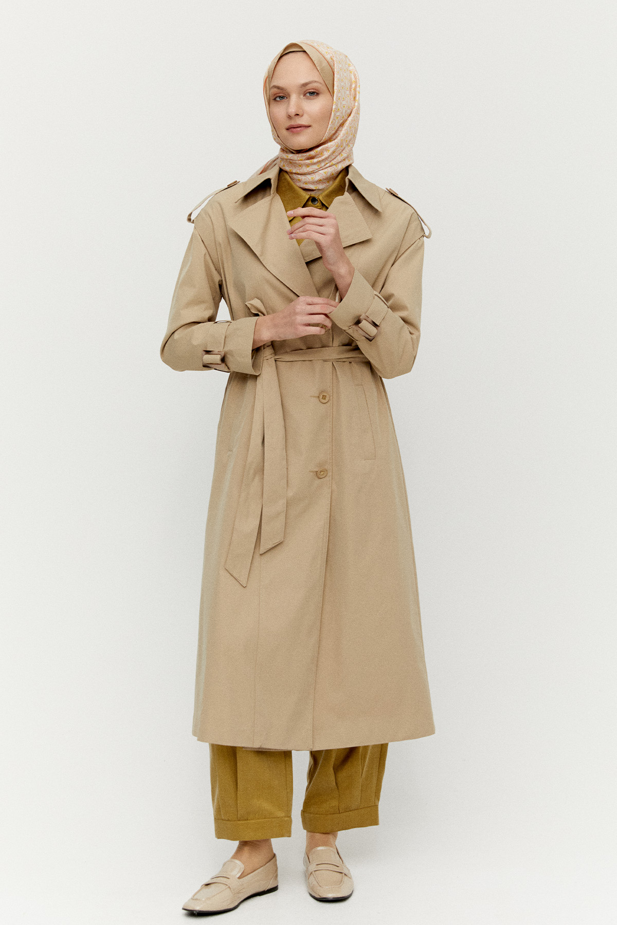 Kruvaze Kapamalı Kuşaklı Pardesü