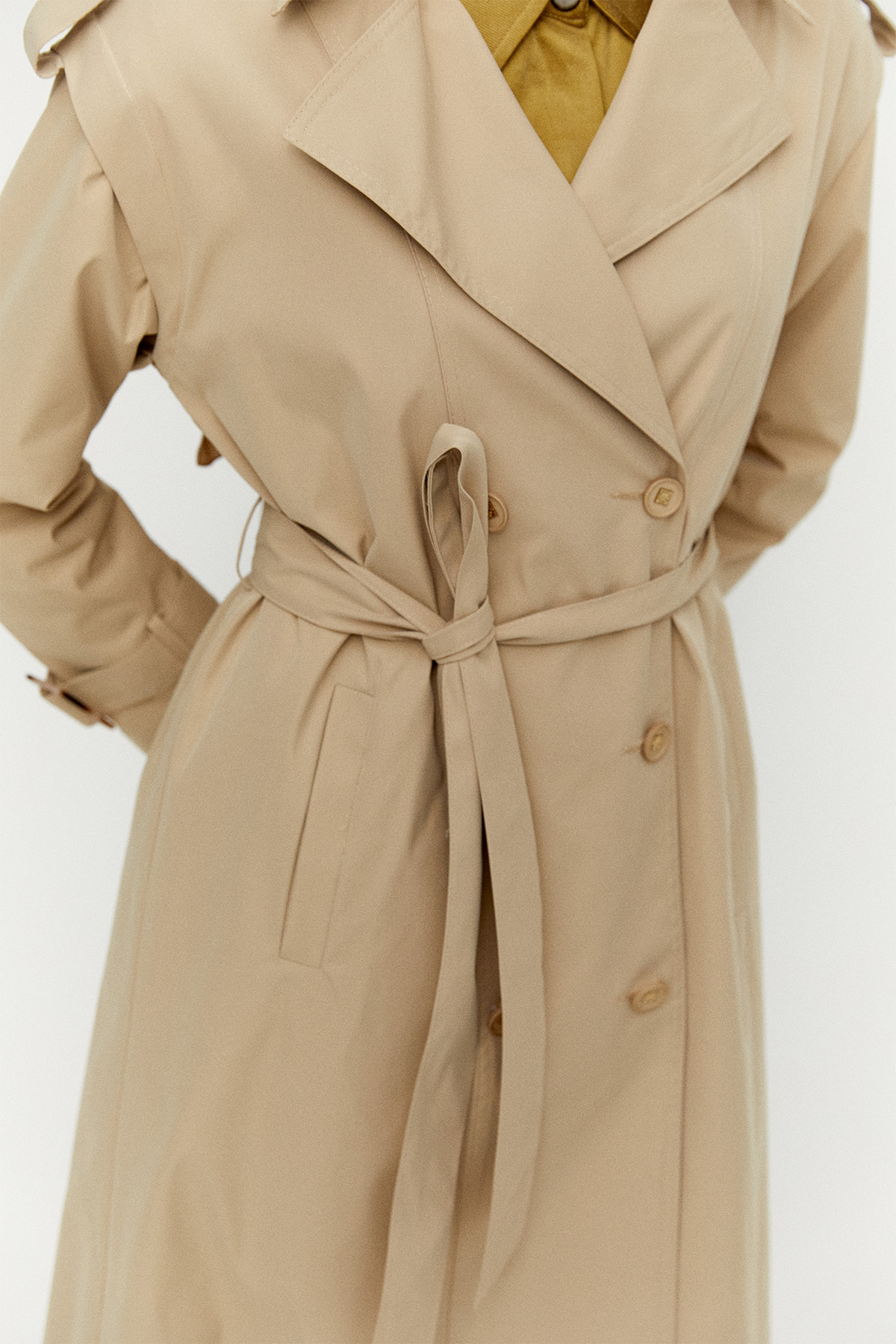 Kruvaze Kapamalı Kuşaklı Pardesü