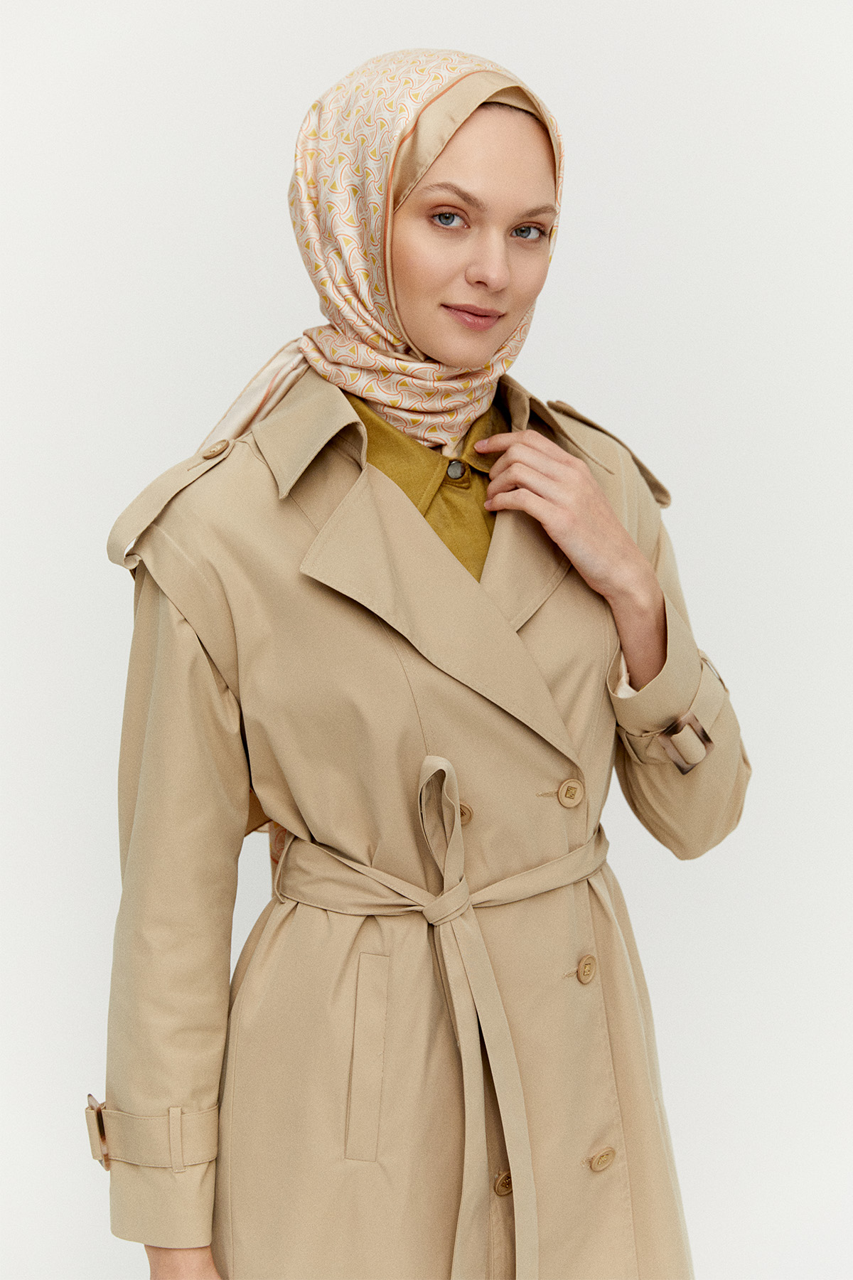 Kruvaze Kapamalı Kuşaklı Pardesü