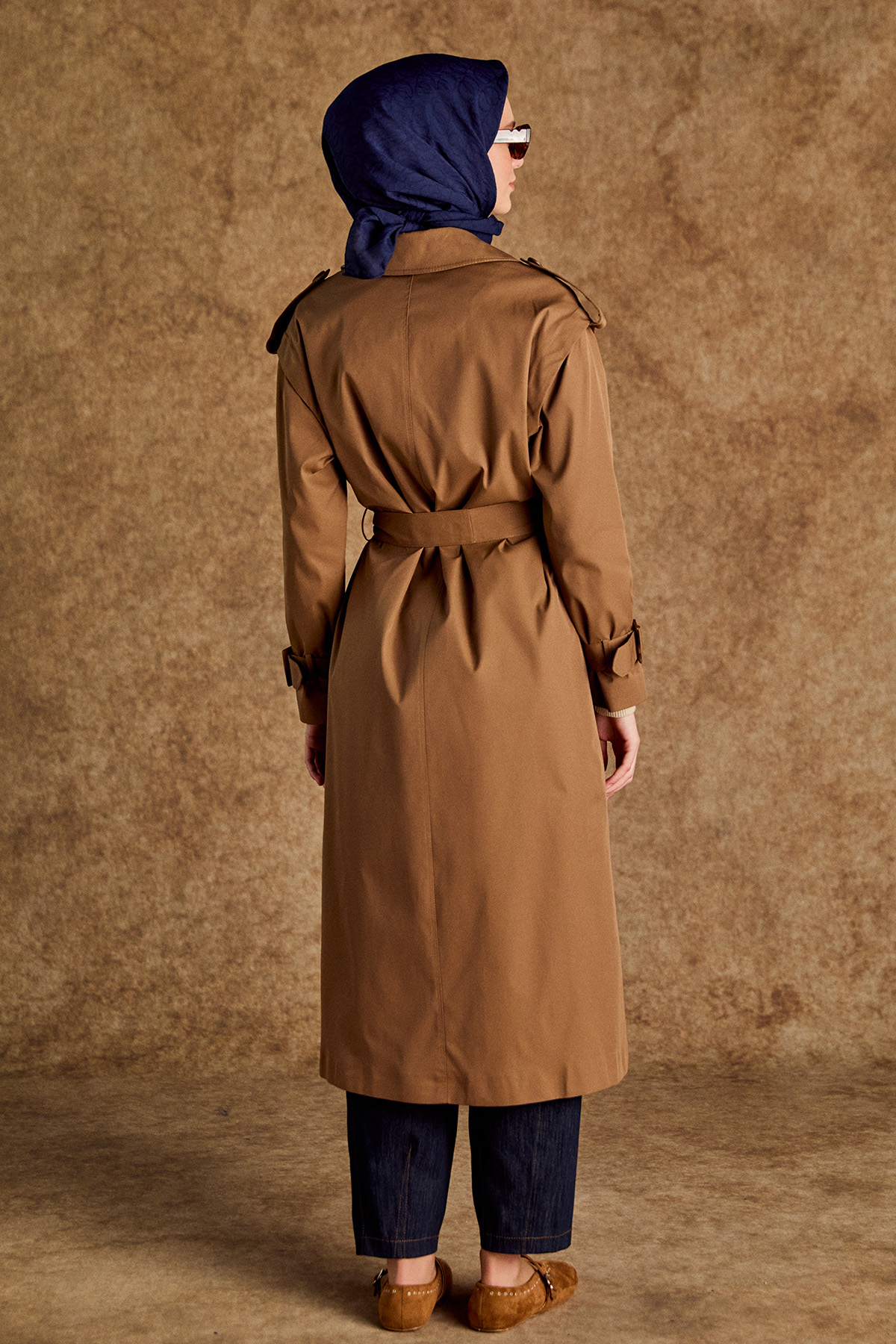 Kruvaze Kapamalı Kuşaklı Pardesü