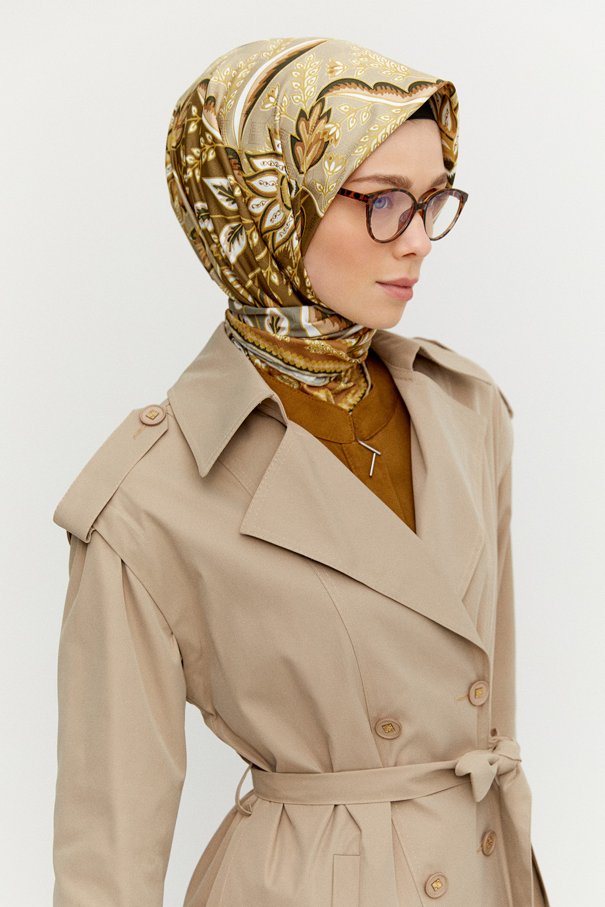 Kruvaze Kapamalı Kuşaklı Pardesü, Tesettür Giyim