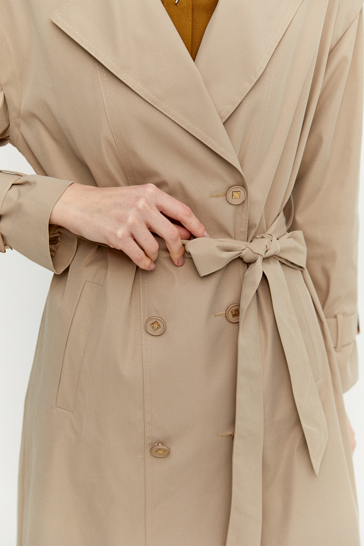 Kruvaze Kapamalı Kuşaklı Pardesü, Tesettür Giyim