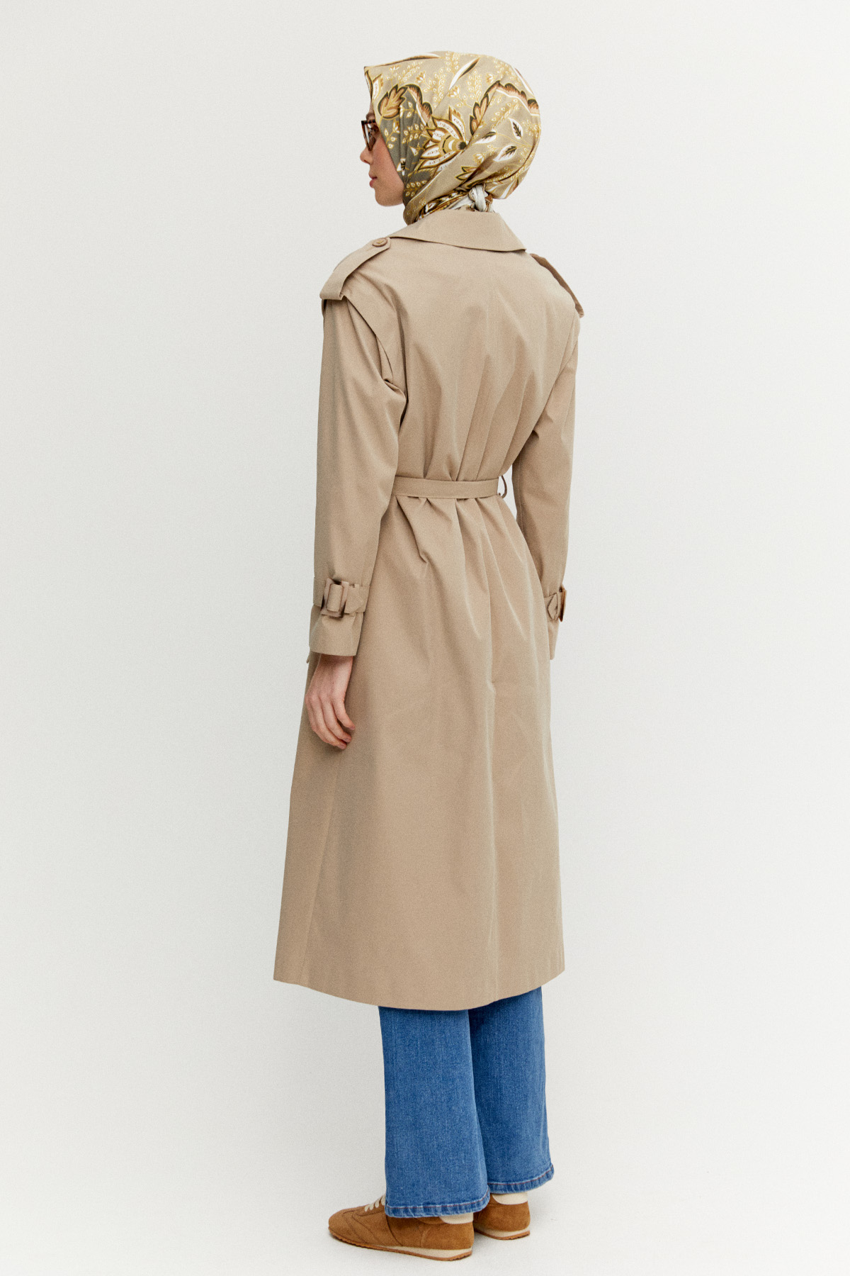 Kruvaze Kapamalı Kuşaklı Pardesü, Tesettür Giyim