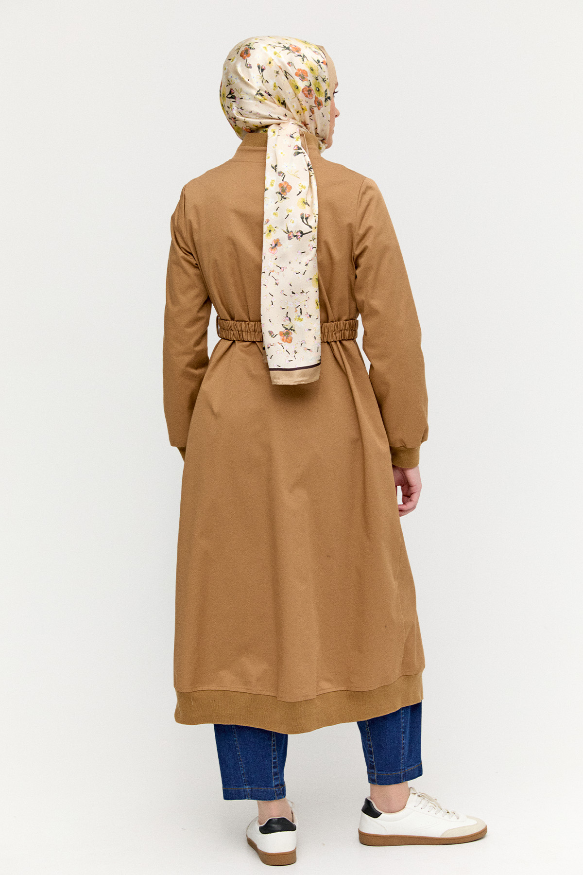 Ribanalı Kruvaze Fermuarlı Pardesü, Tesettür Giyim