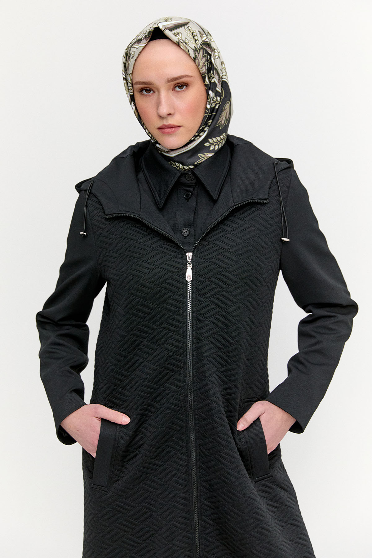 Stoperli Kapüşonlu Fermuarlı Kap, Tesettür Giyim