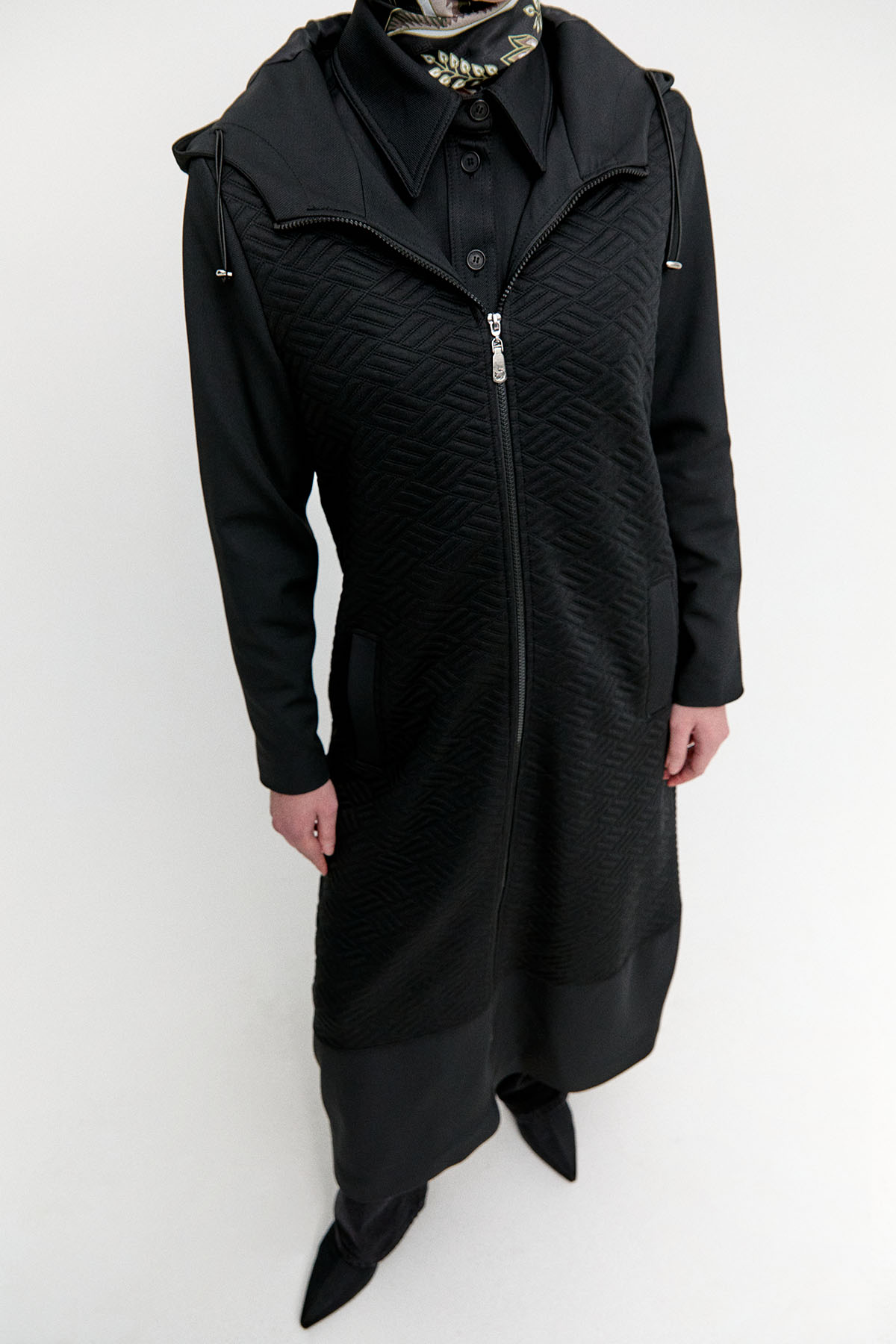 Stoperli Kapüşonlu Fermuarlı Kap, Tesettür Giyim