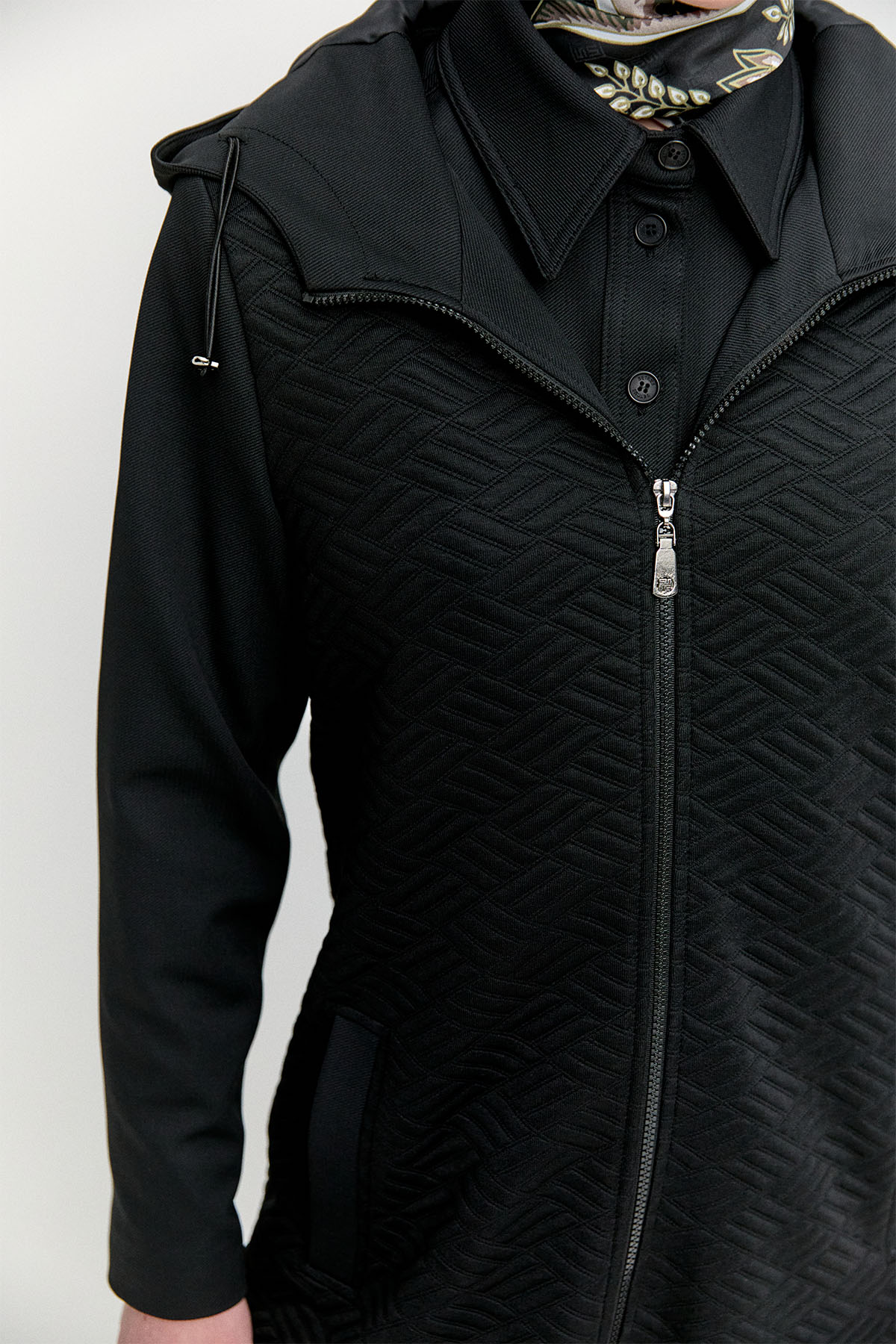 Stoperli Kapüşonlu Fermuarlı Kap, Tesettür Giyim