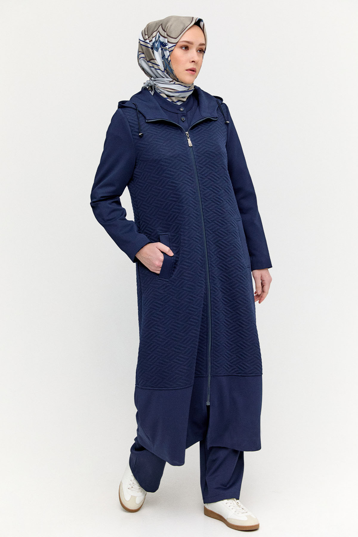 Stoperli Kapüşonlu Fermuarlı Kap, Tesettür Giyim