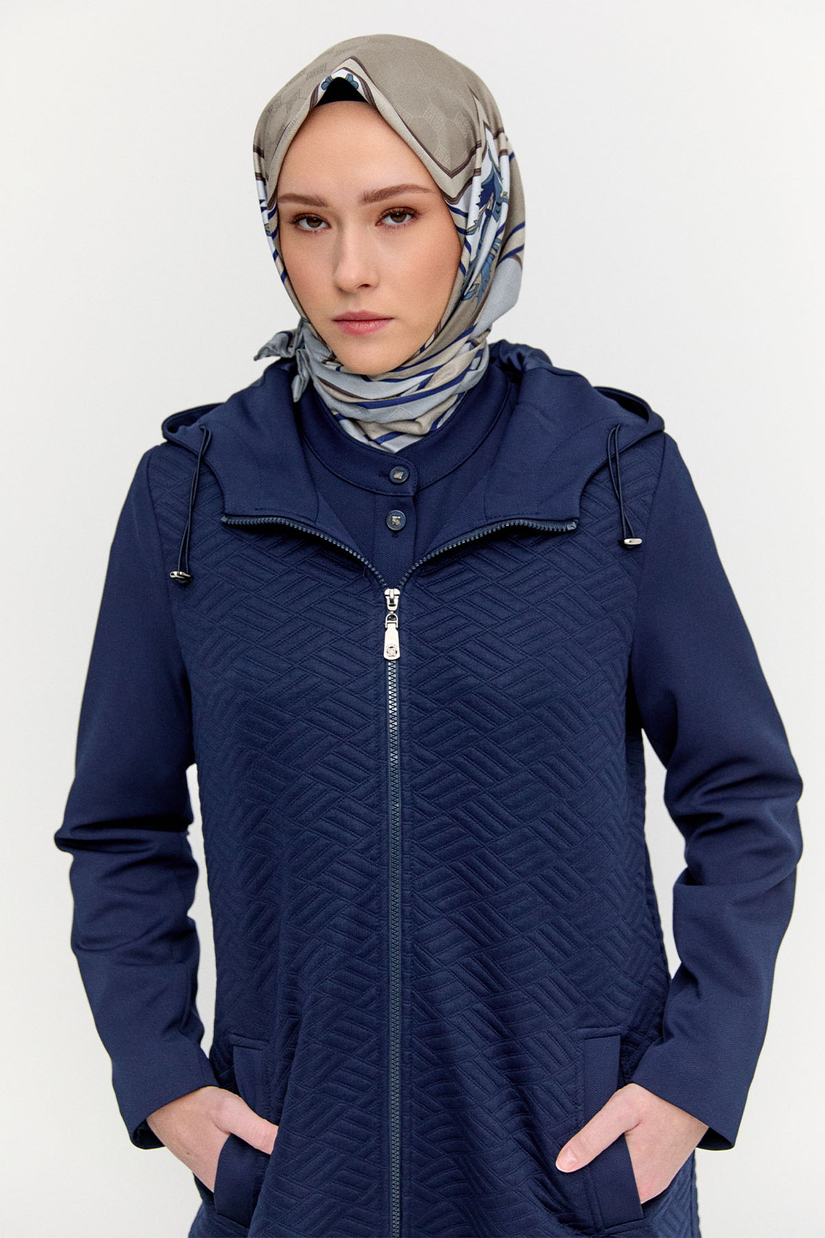 Stoperli Kapüşonlu Fermuarlı Kap, Tesettür Giyim