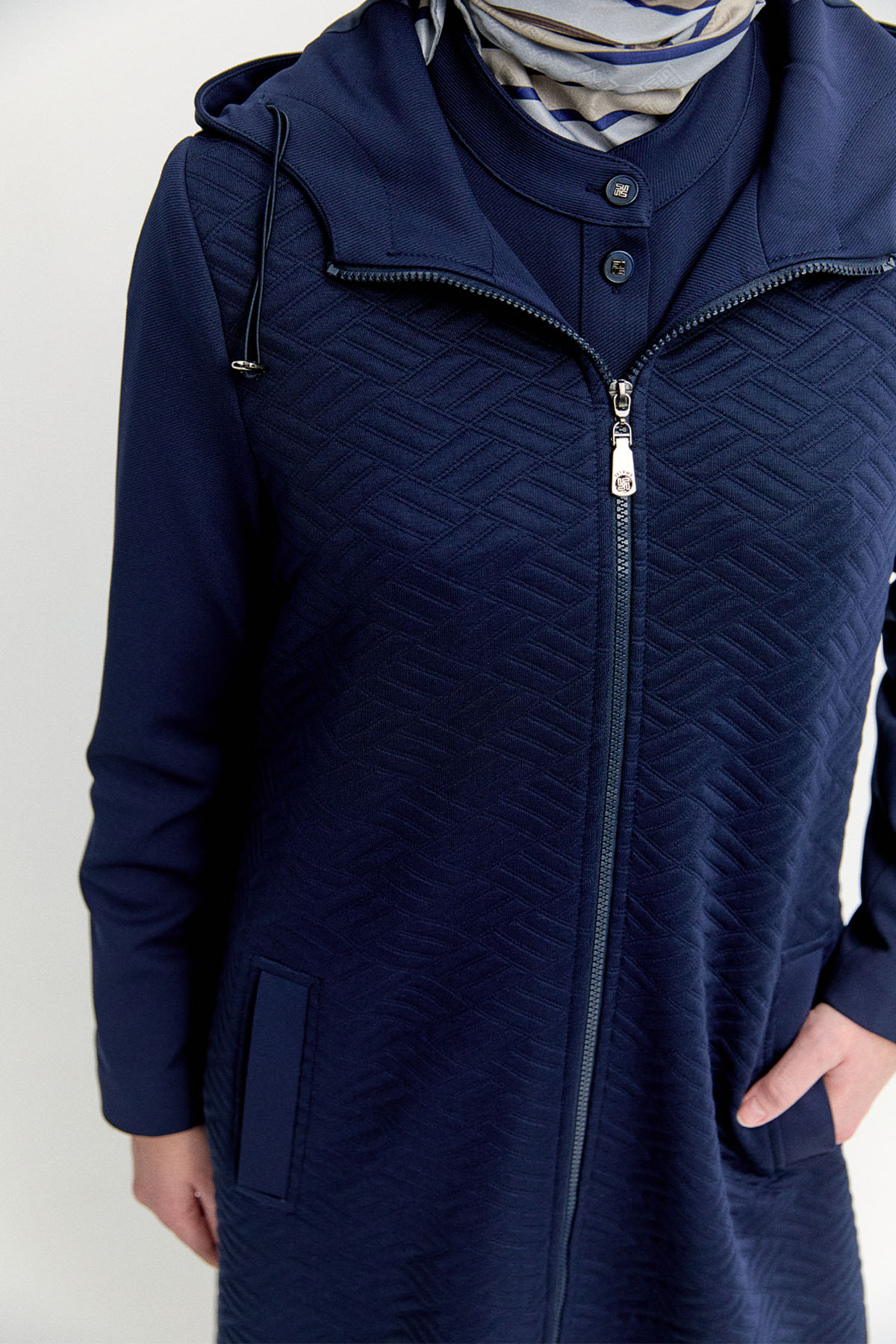 Stoperli Kapüşonlu Fermuarlı Kap, Tesettür Giyim