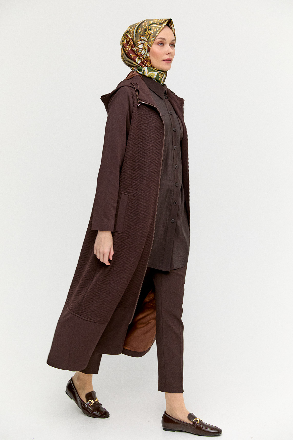 Stoperli Kapüşonlu Fermuarlı Kap, Tesettür Giyim