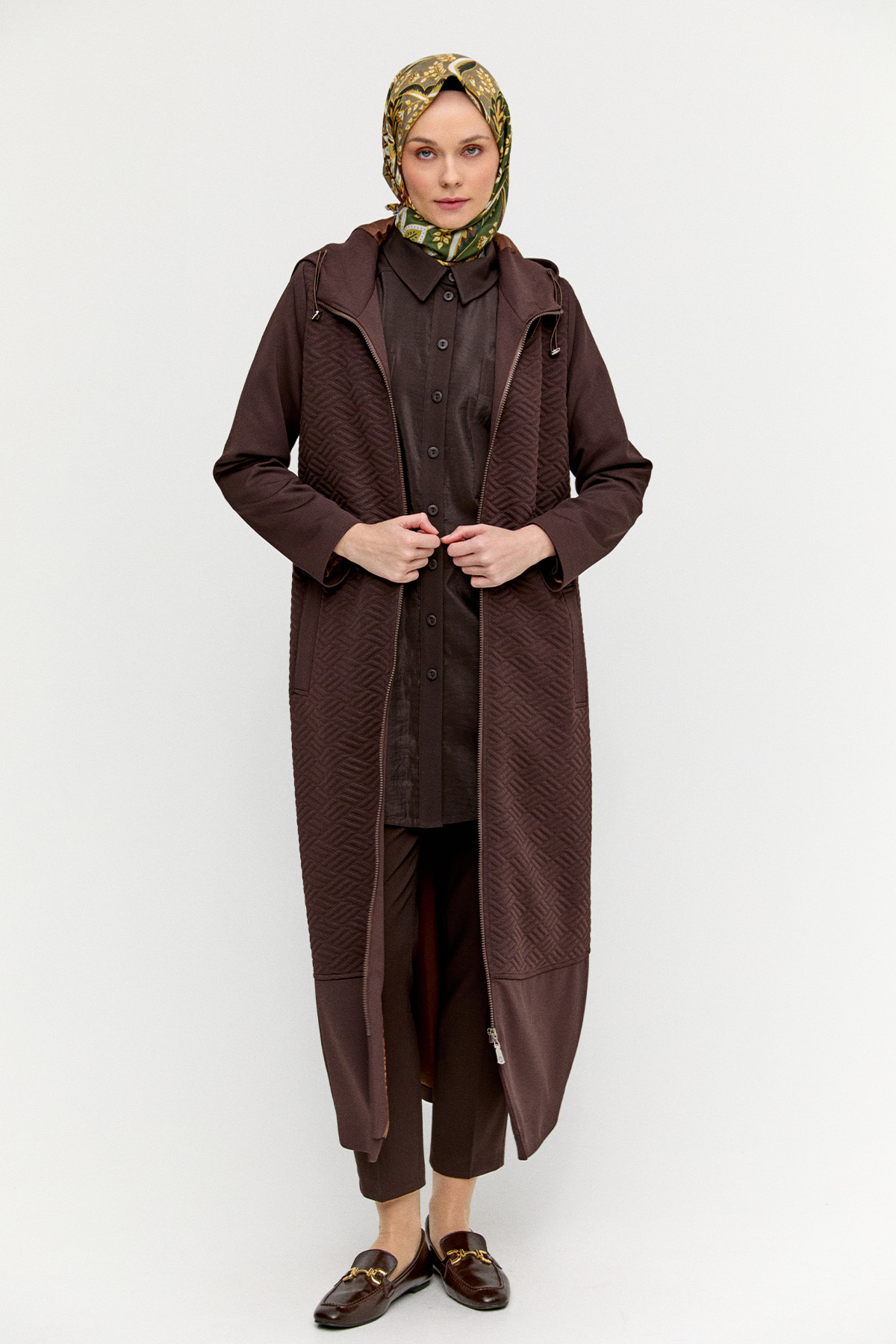 Stoperli Kapüşonlu Fermuarlı Kap, Tesettür Giyim