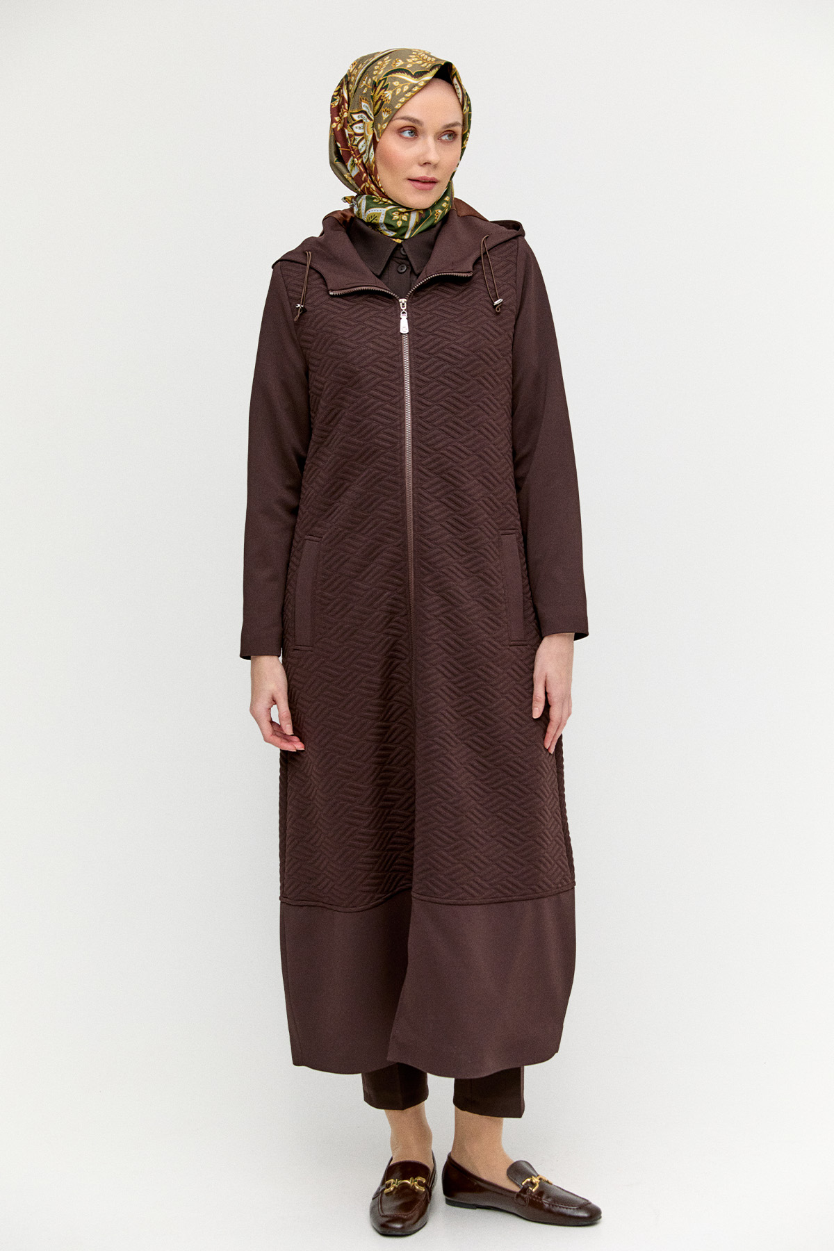 Stoperli Kapüşonlu Fermuarlı Kap, Tesettür Giyim