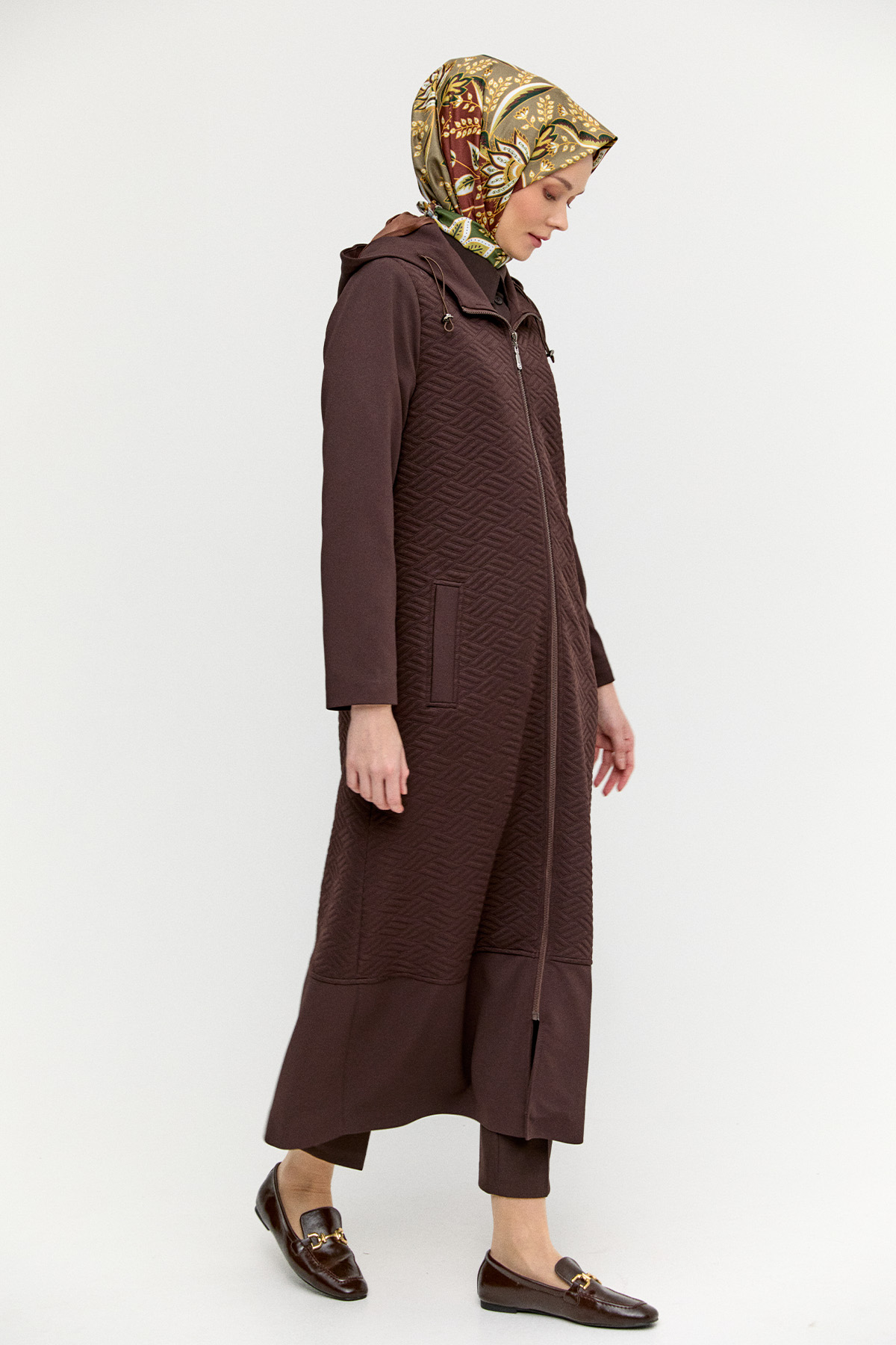 Stoperli Kapüşonlu Fermuarlı Kap, Tesettür Giyim