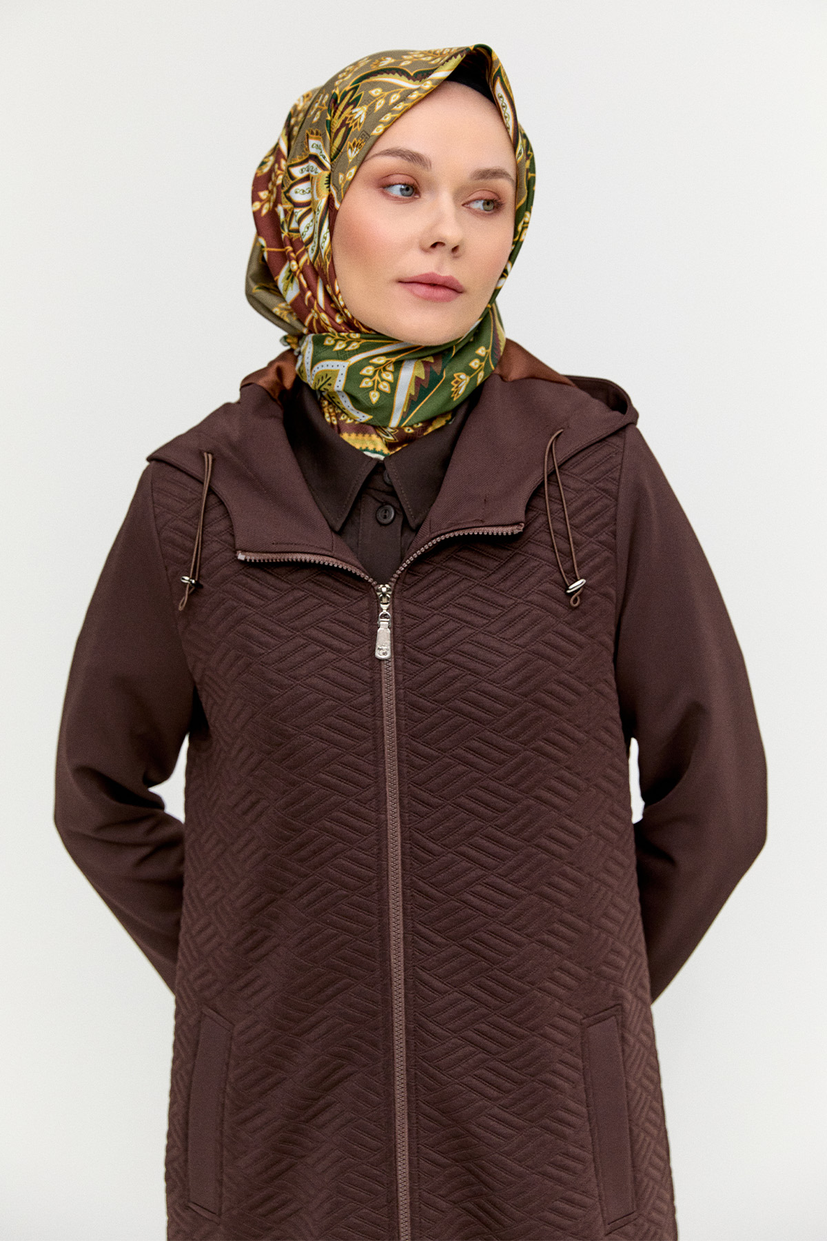 Stoperli Kapüşonlu Fermuarlı Kap, Tesettür Giyim