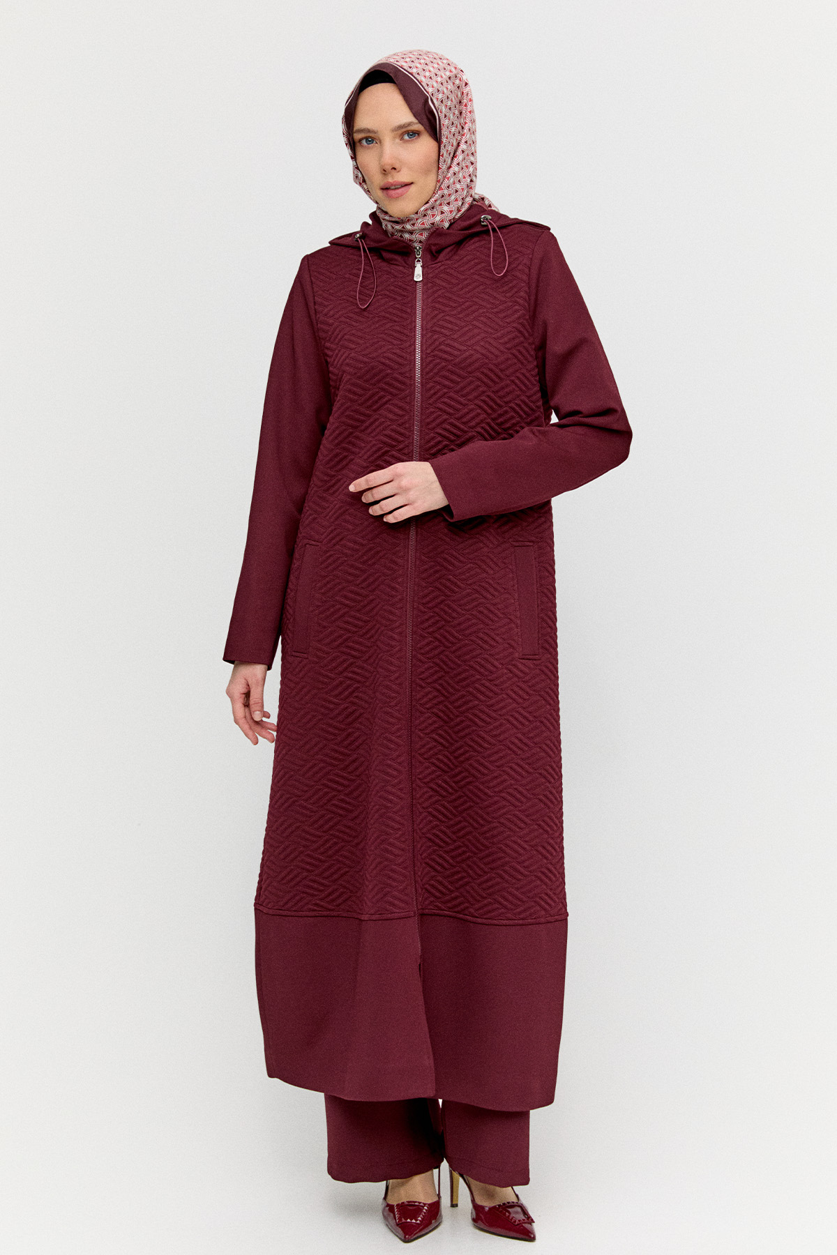 Stoperli Kapüşonlu Fermuarlı Kap, Tesettür Giyim