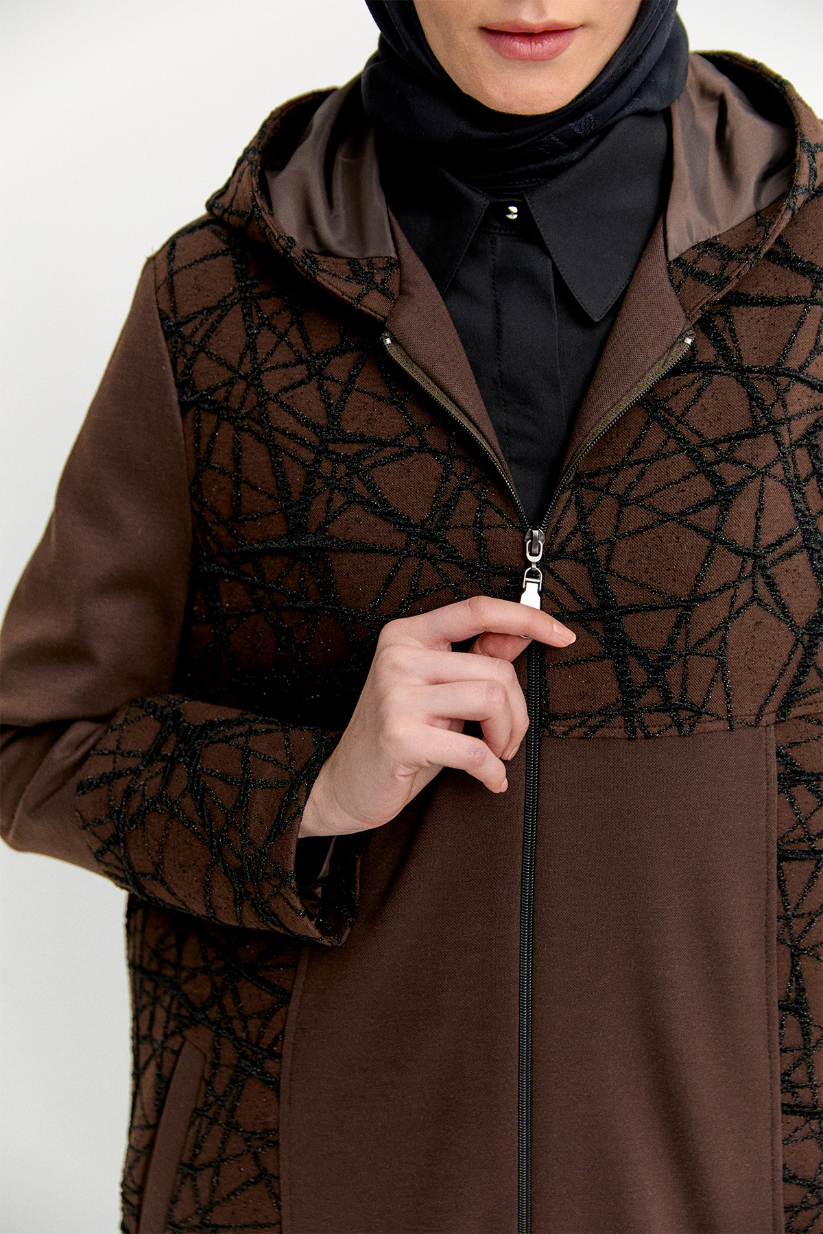 Kapüşonlu Örme Pardesü, Tesettür Giyim