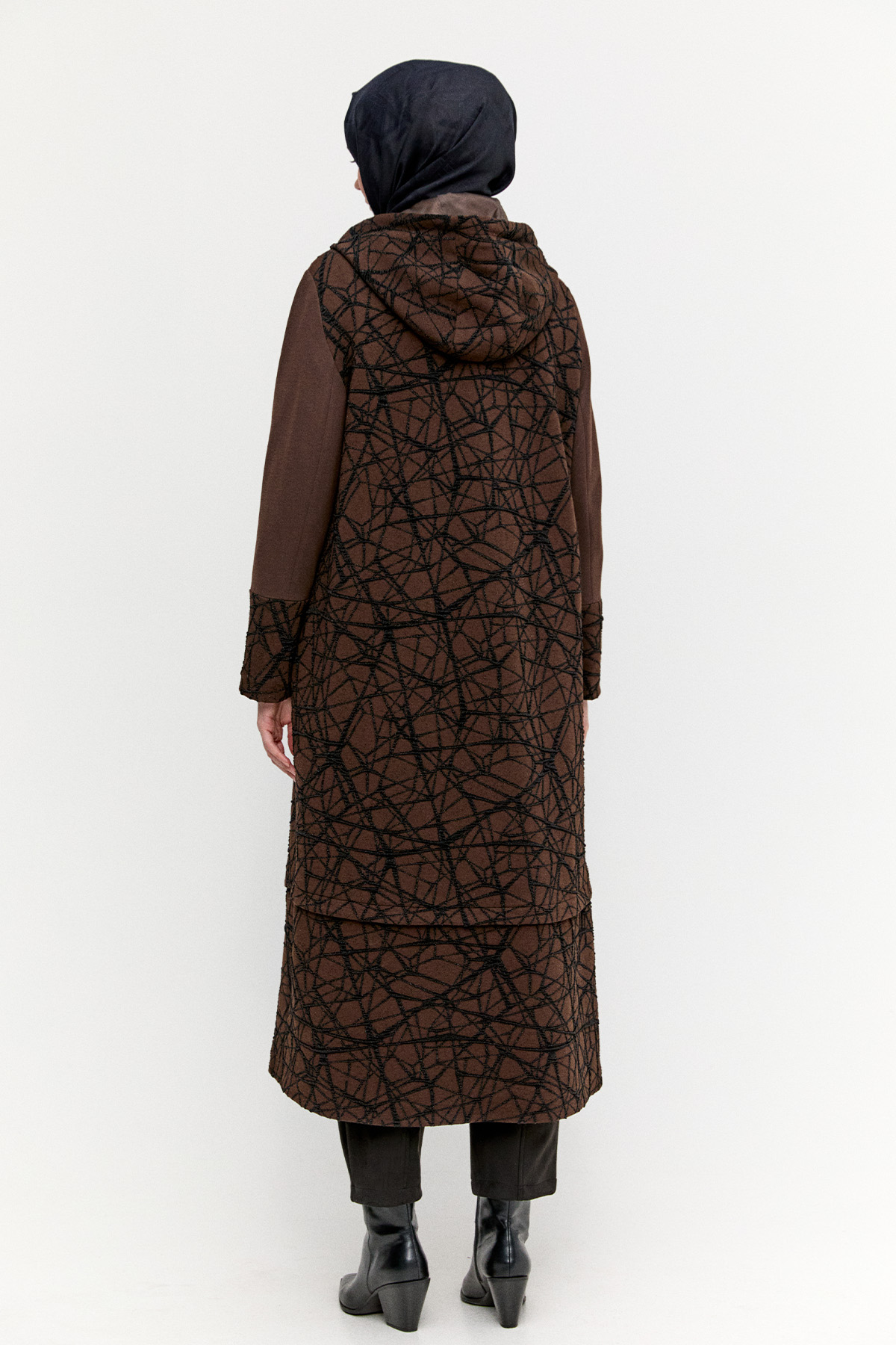 Kapüşonlu Örme Pardesü, Tesettür Giyim