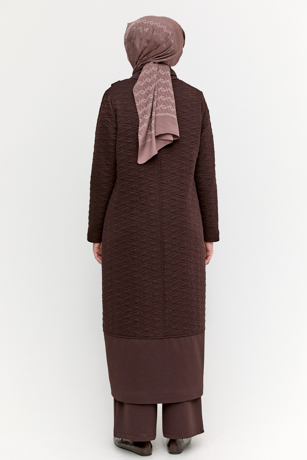 Desenli Mendil Yakalı Pardesü, Tesettür Giyim