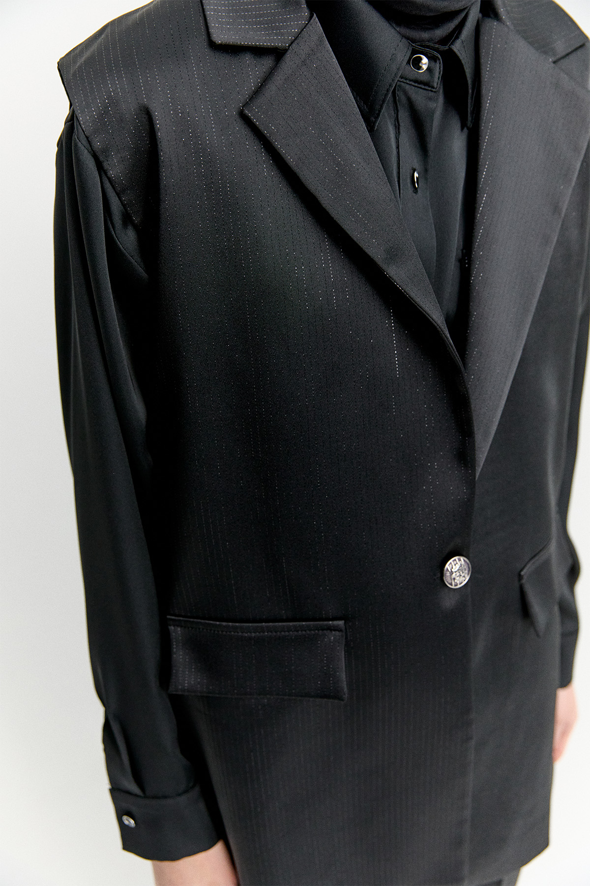 Çizgili Saten Yelekli İkili Takım, Tesettür Giyim