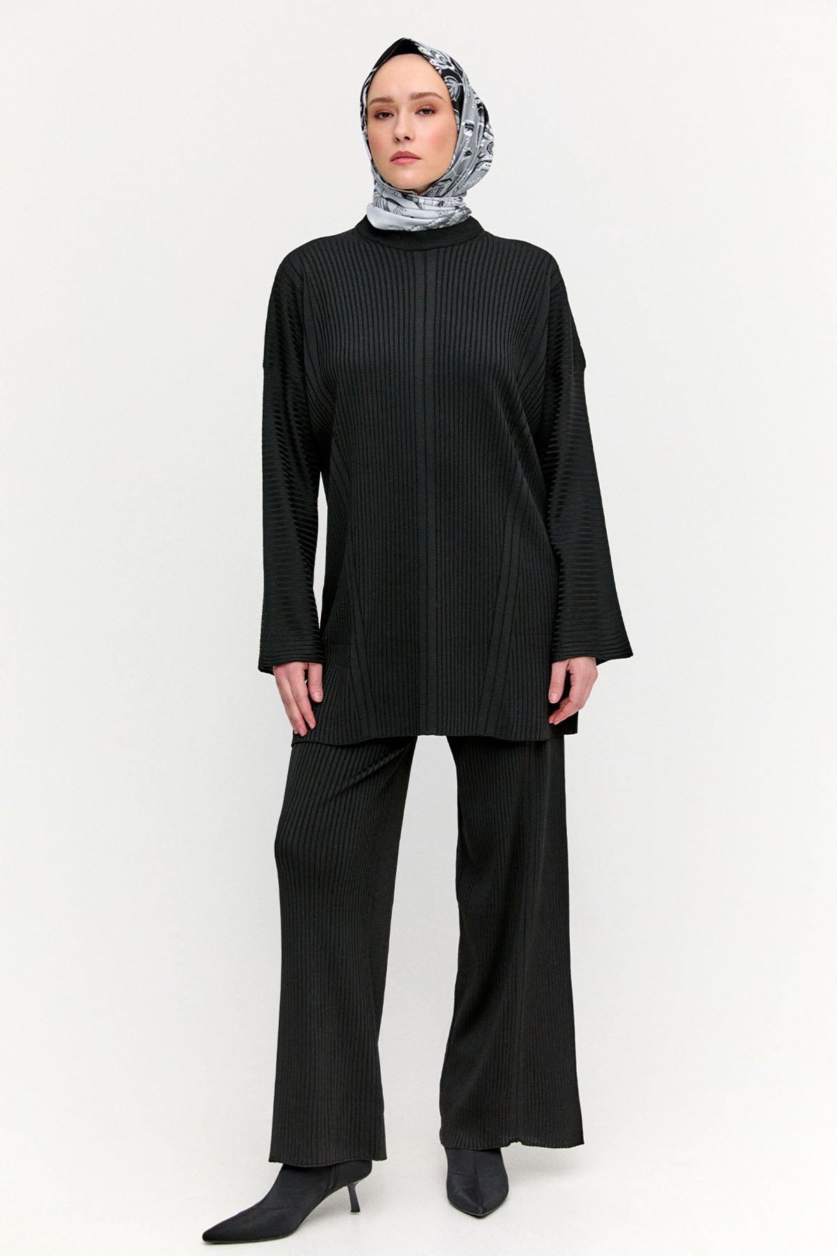 Çizgi Dokulu Triko İkili Takım, Tesettür Giyim