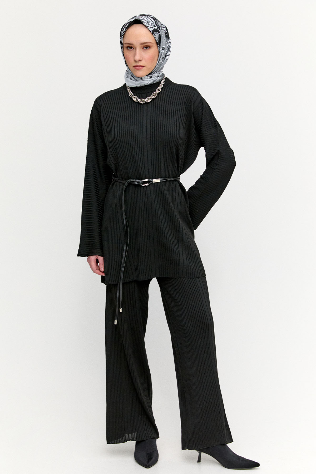 Çizgi Dokulu Triko İkili Takım, Tesettür Giyim