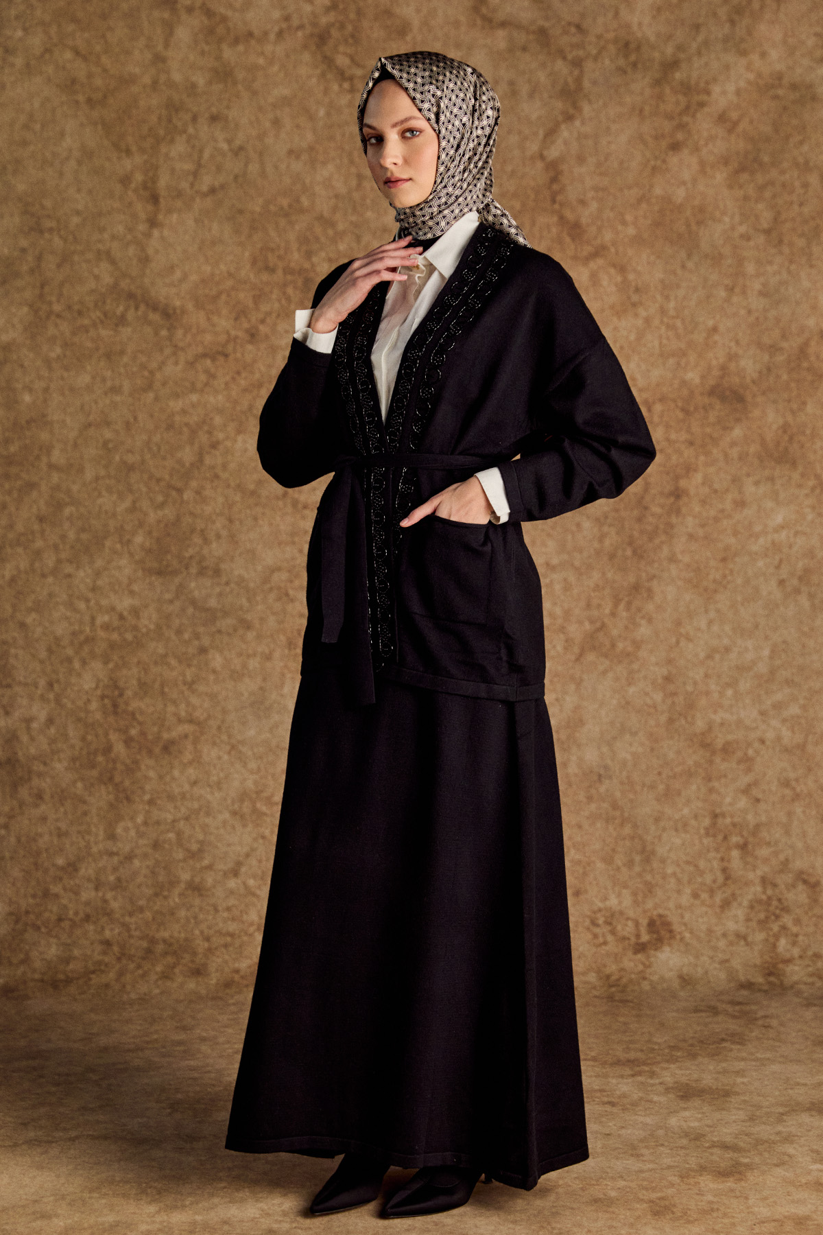 Boncuk Detaylı Triko Twinset