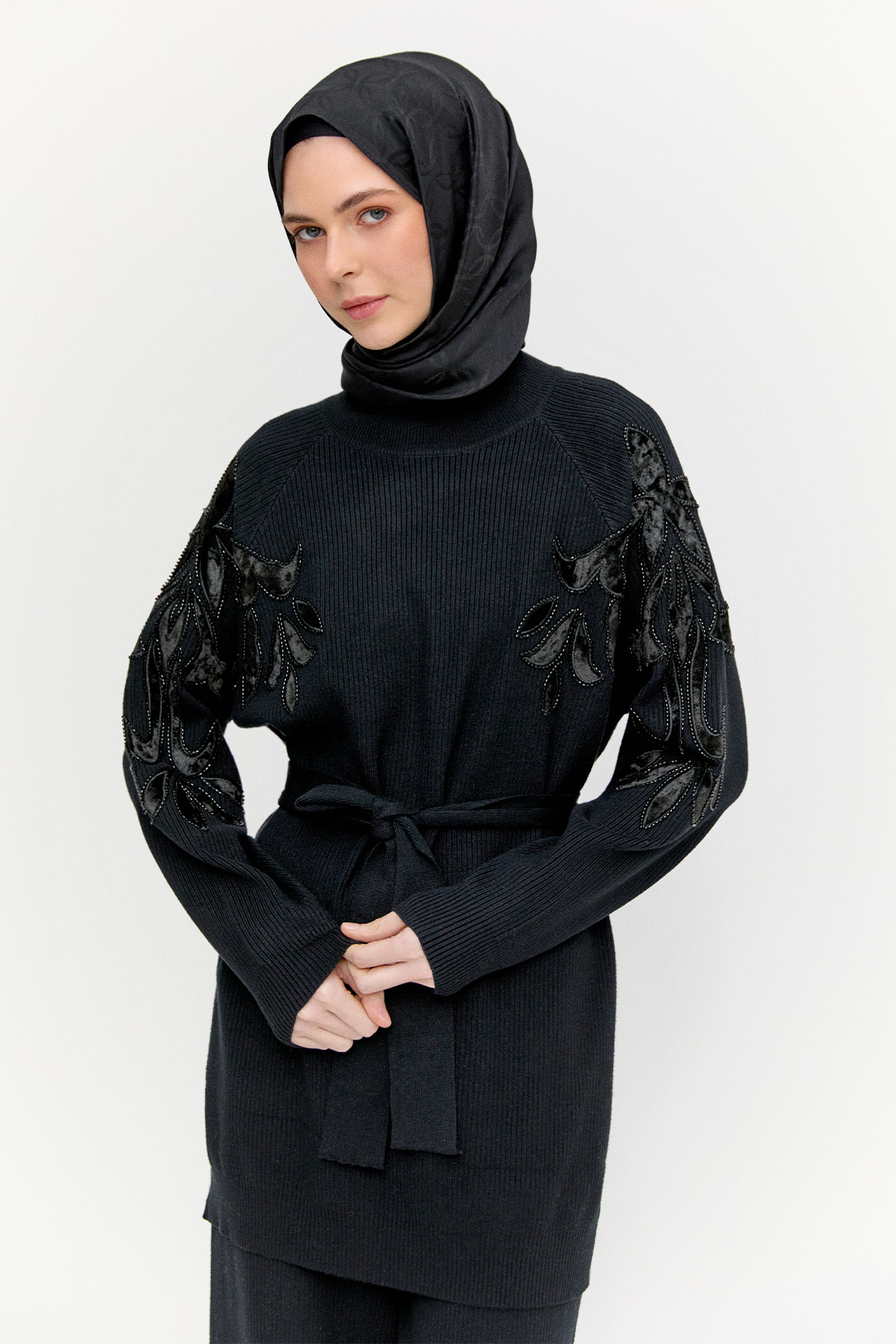 Kadife Motifli Triko İkili Takım, Tesettür Giyim