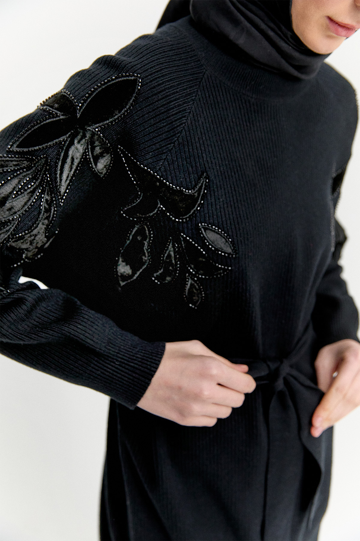 Kadife Motifli Triko İkili Takım, Tesettür Giyim