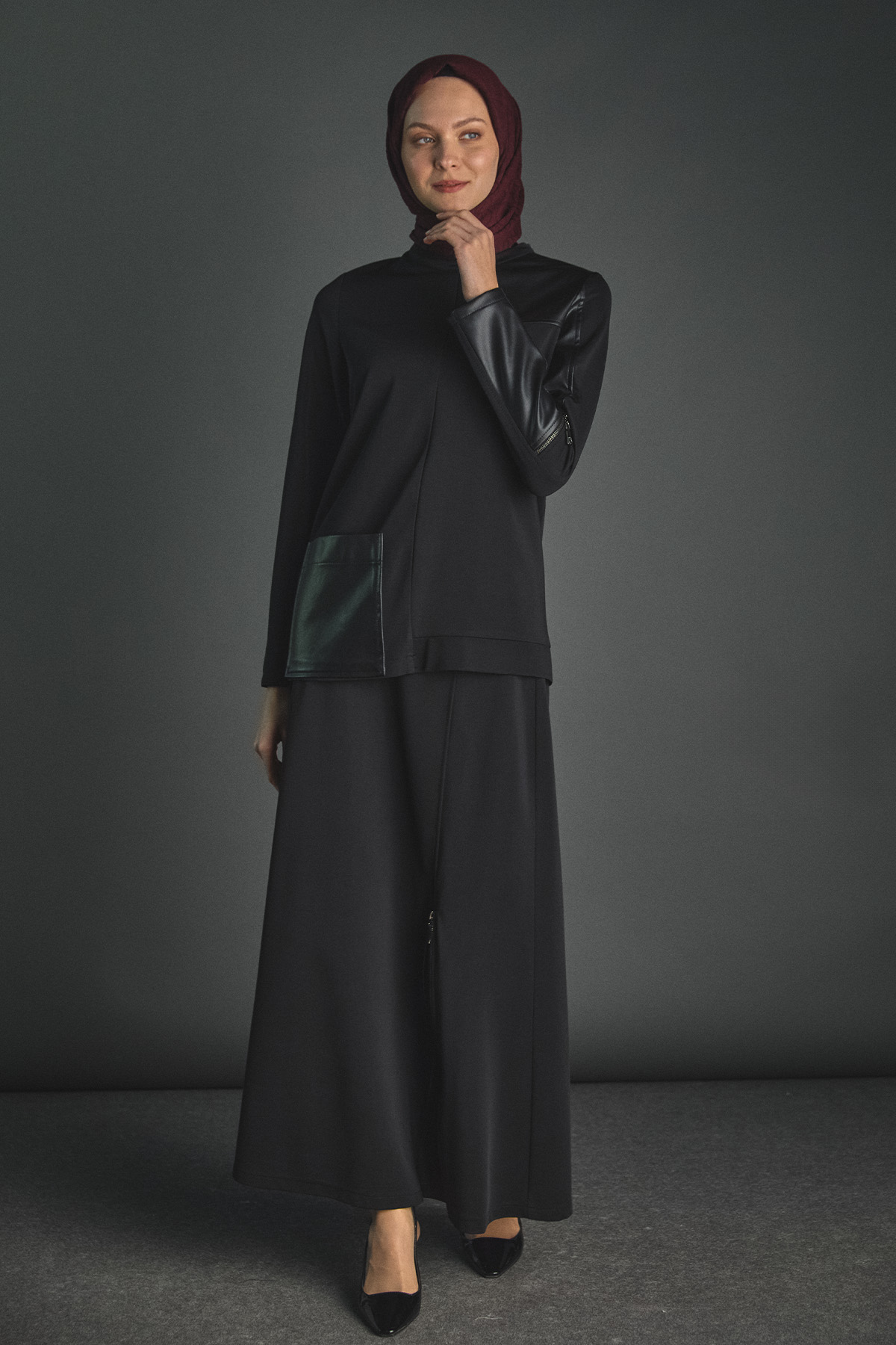 Suni Deri Detaylı İkili Takım