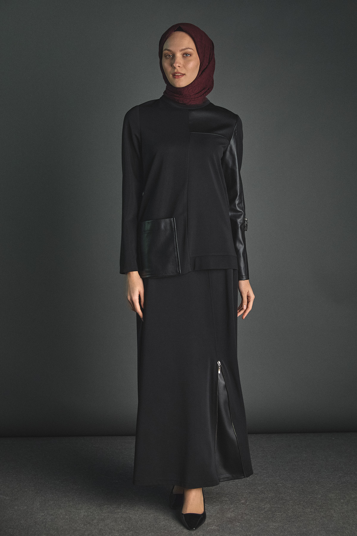 Suni Deri Detaylı İkili Takım