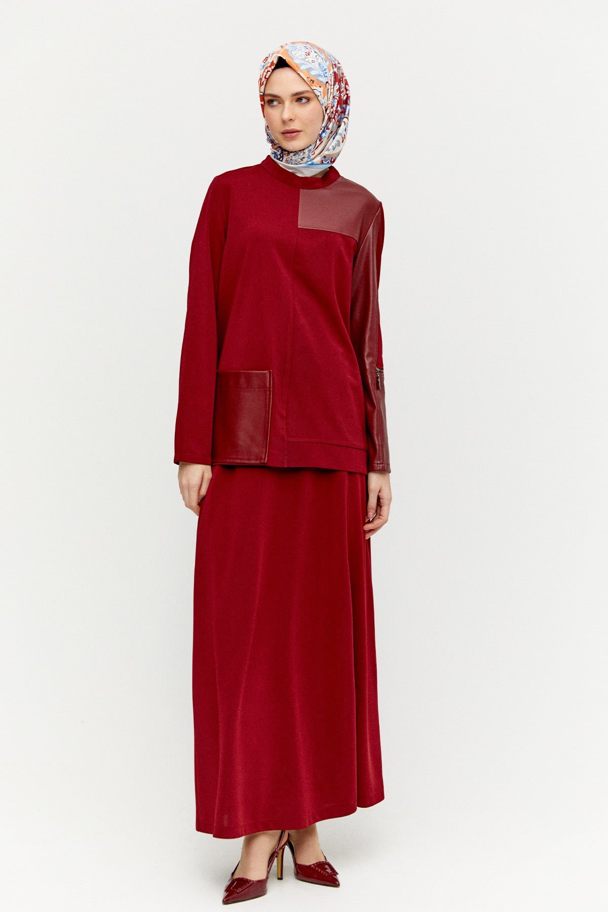 Suni Deri Detaylı İkili Takım, Tesettür Giyim