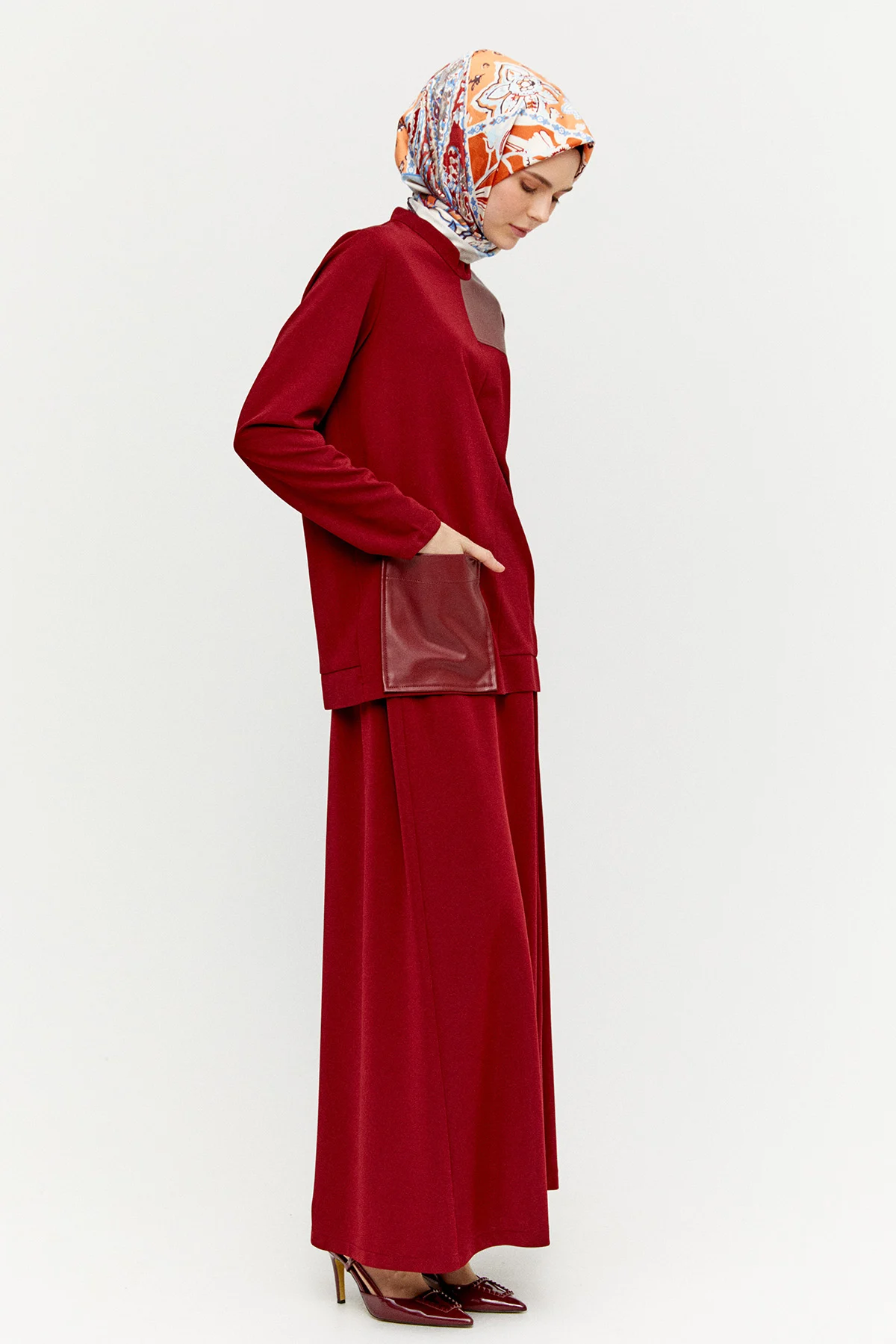 Suni Deri Detaylı İkili Takım, Tesettür Giyim