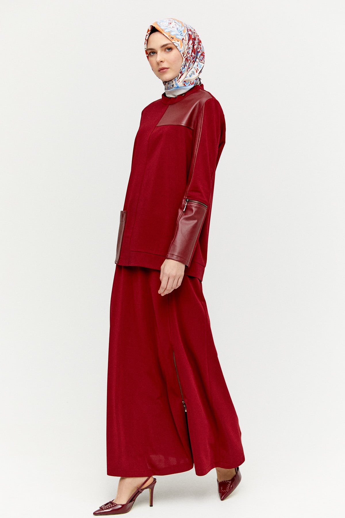 Suni Deri Detaylı İkili Takım, Tesettür Giyim