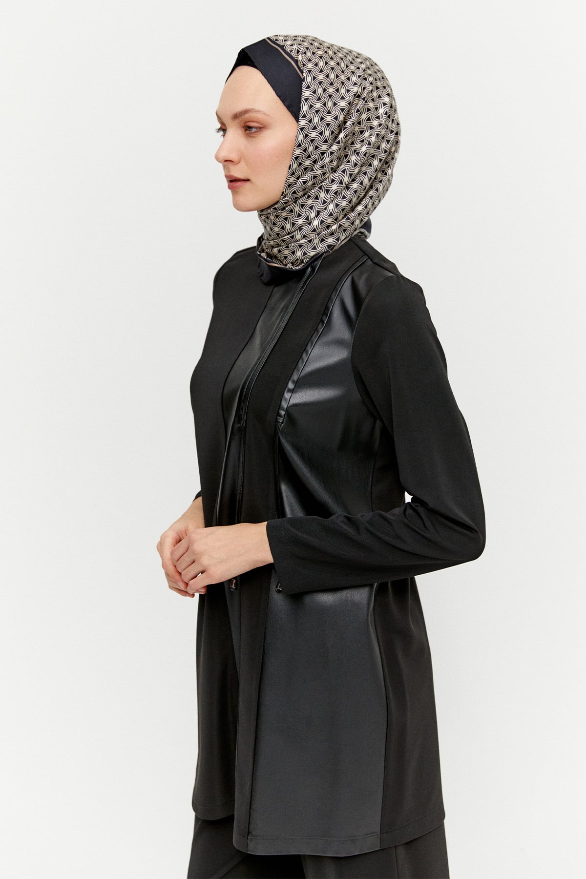 Deri Kombinli Şeritli İkili Takım, Tesettür Giyim