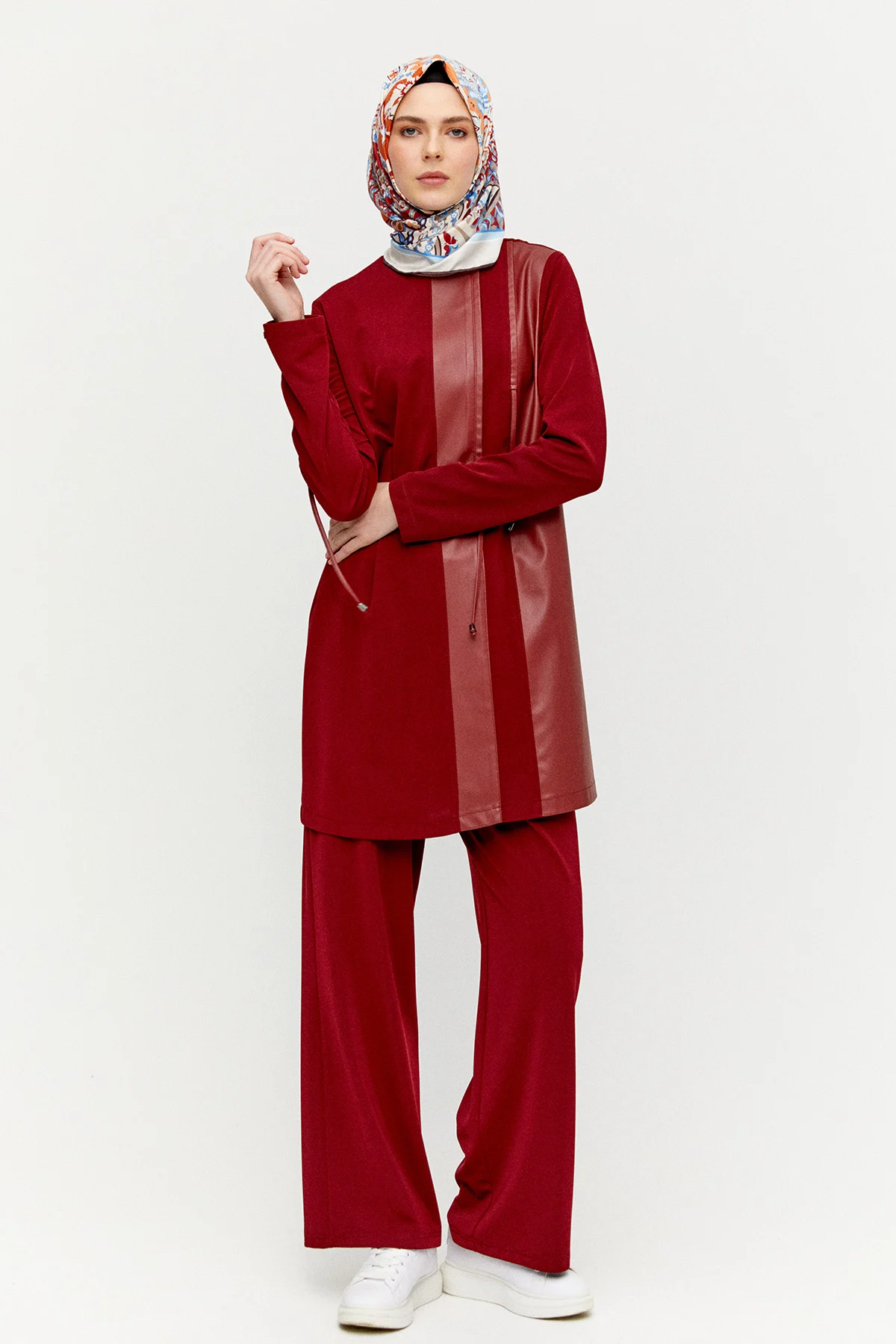 Deri Kombinli Şeritli İkili Takım, Tesettür Giyim