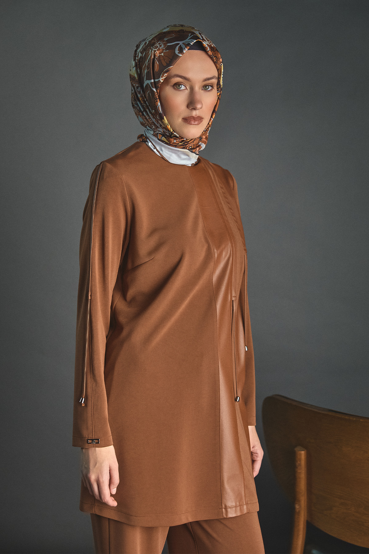 Deri Kombinli Şeritli İkili Takım