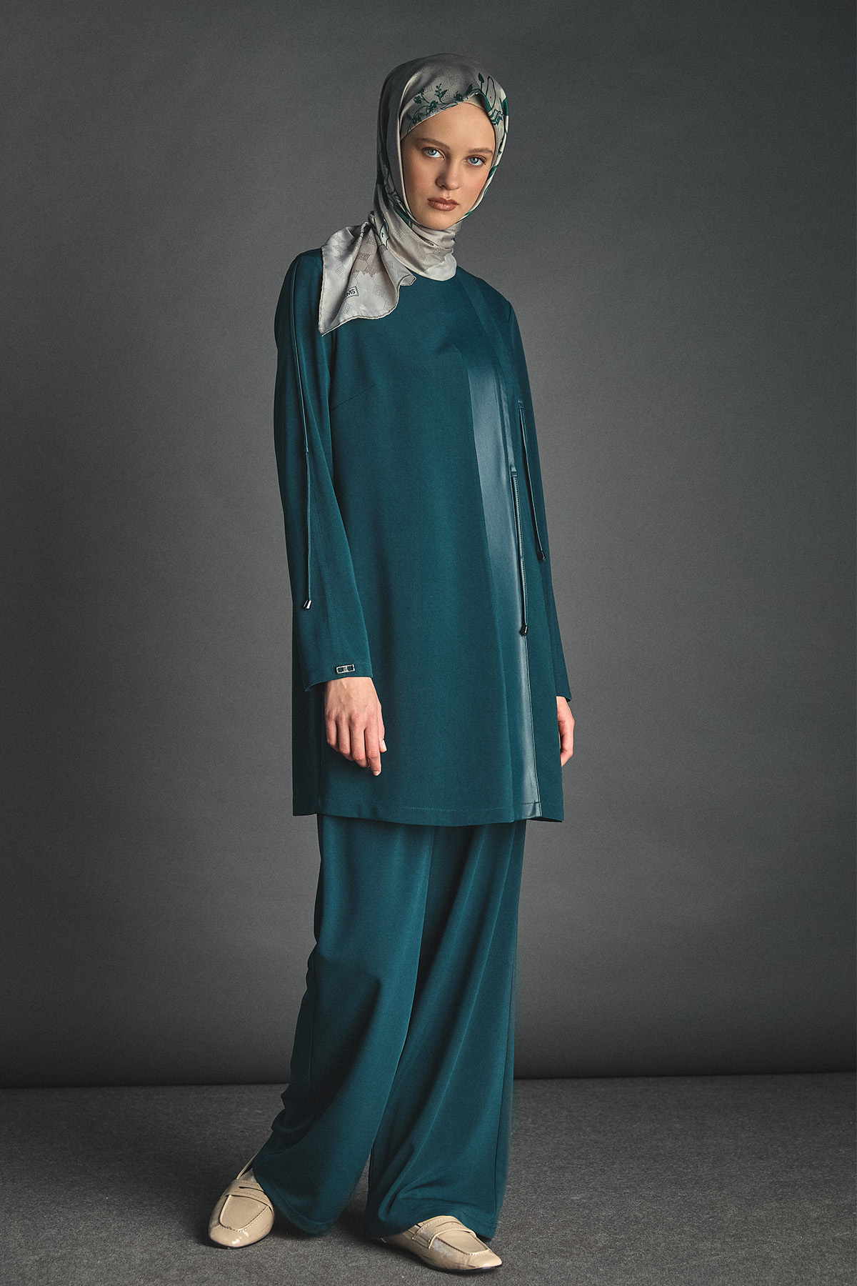 Deri Kombinli Şeritli İkili Takım