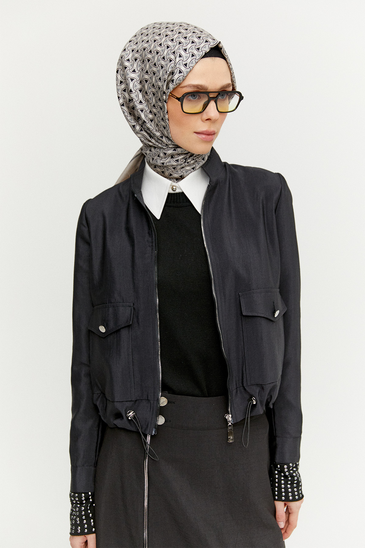 Fermuarlı Ceket Evaze Etek İkili Takım