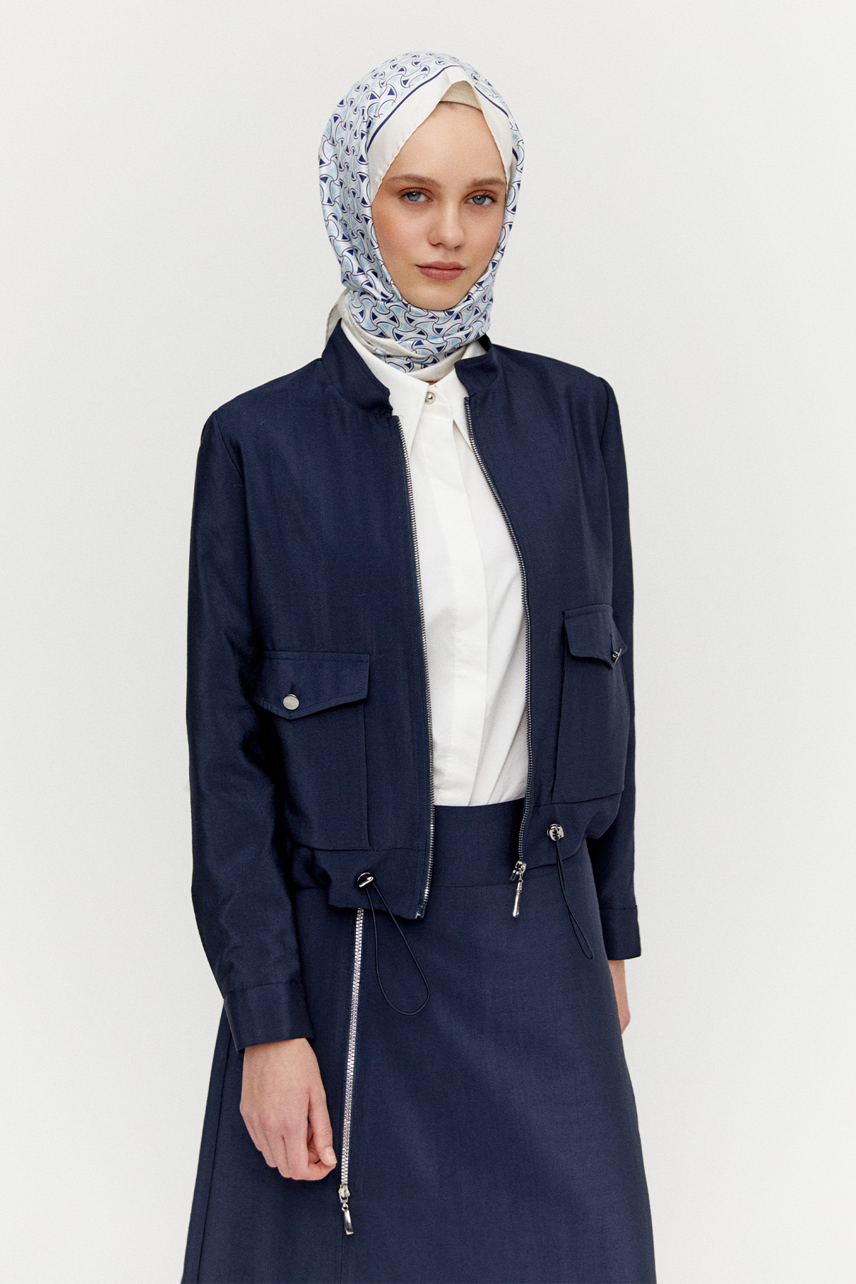 Fermuarlı Ceket Evaze Etek İkili Takım