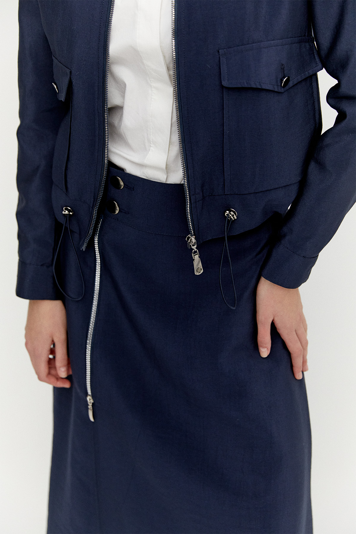 Fermuarlı Ceket Evaze Etek İkili Takım