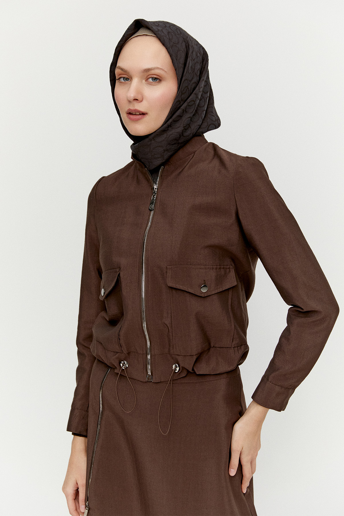 Fermuarlı Ceket Evaze Etek İkili Takım