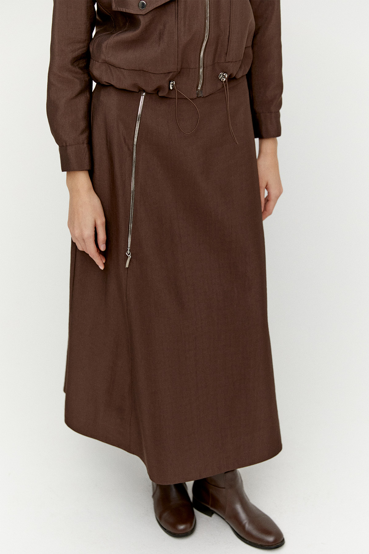 Fermuarlı Ceket Evaze Etek İkili Takım